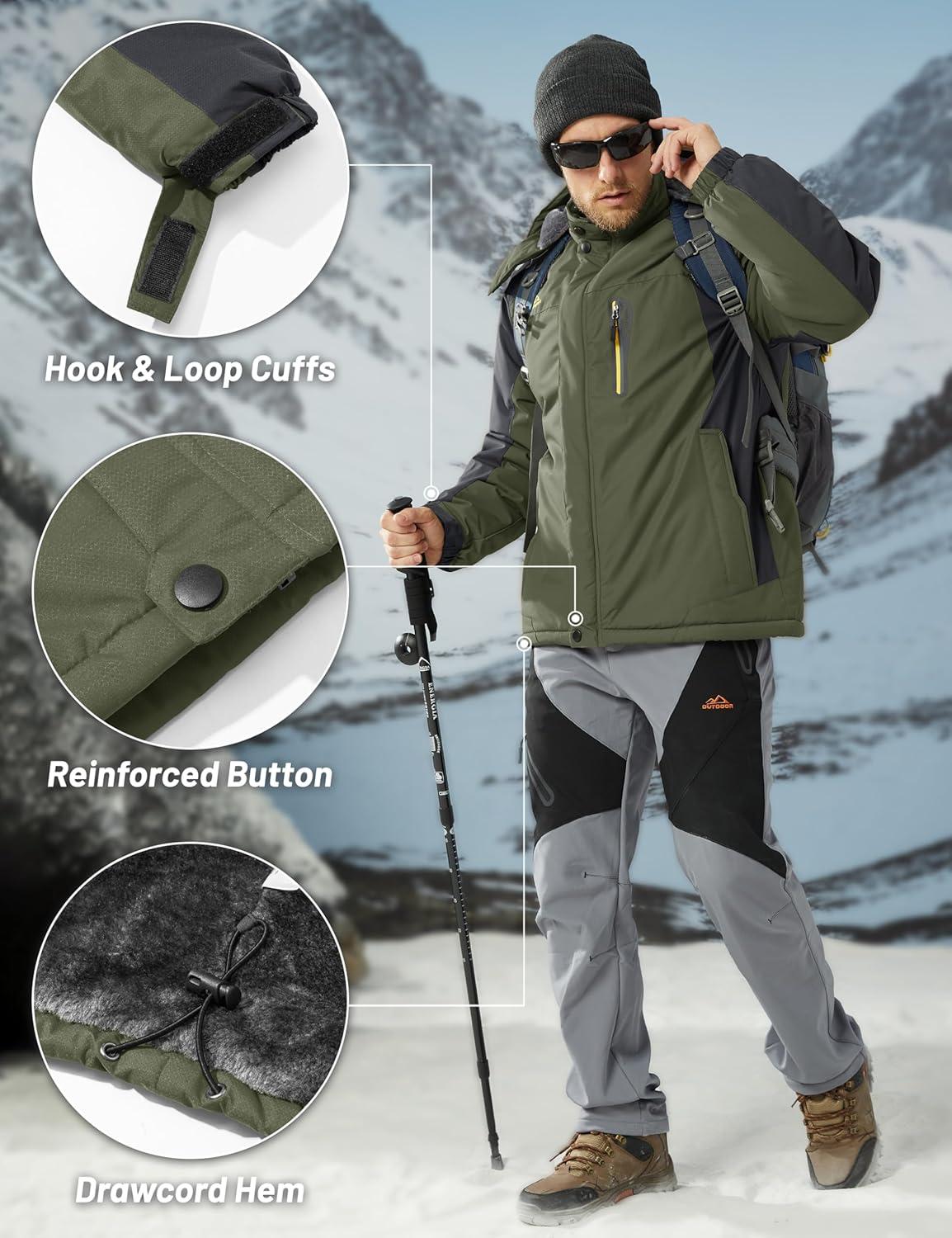 imageMAGCOMSEN Mens Winter Coats Water Resistant Snow Ski Jacket Fleece Lined Parka 5 PocketsArmy Green
