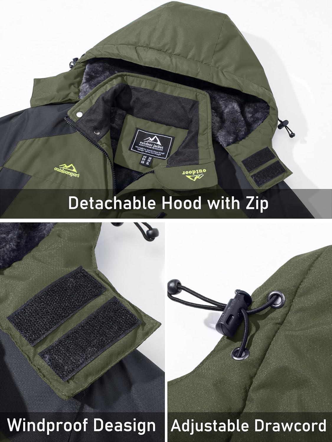imageMAGCOMSEN Mens Winter Coats Water Resistant Snow Ski Jacket Fleece Lined Parka 5 PocketsArmy Green