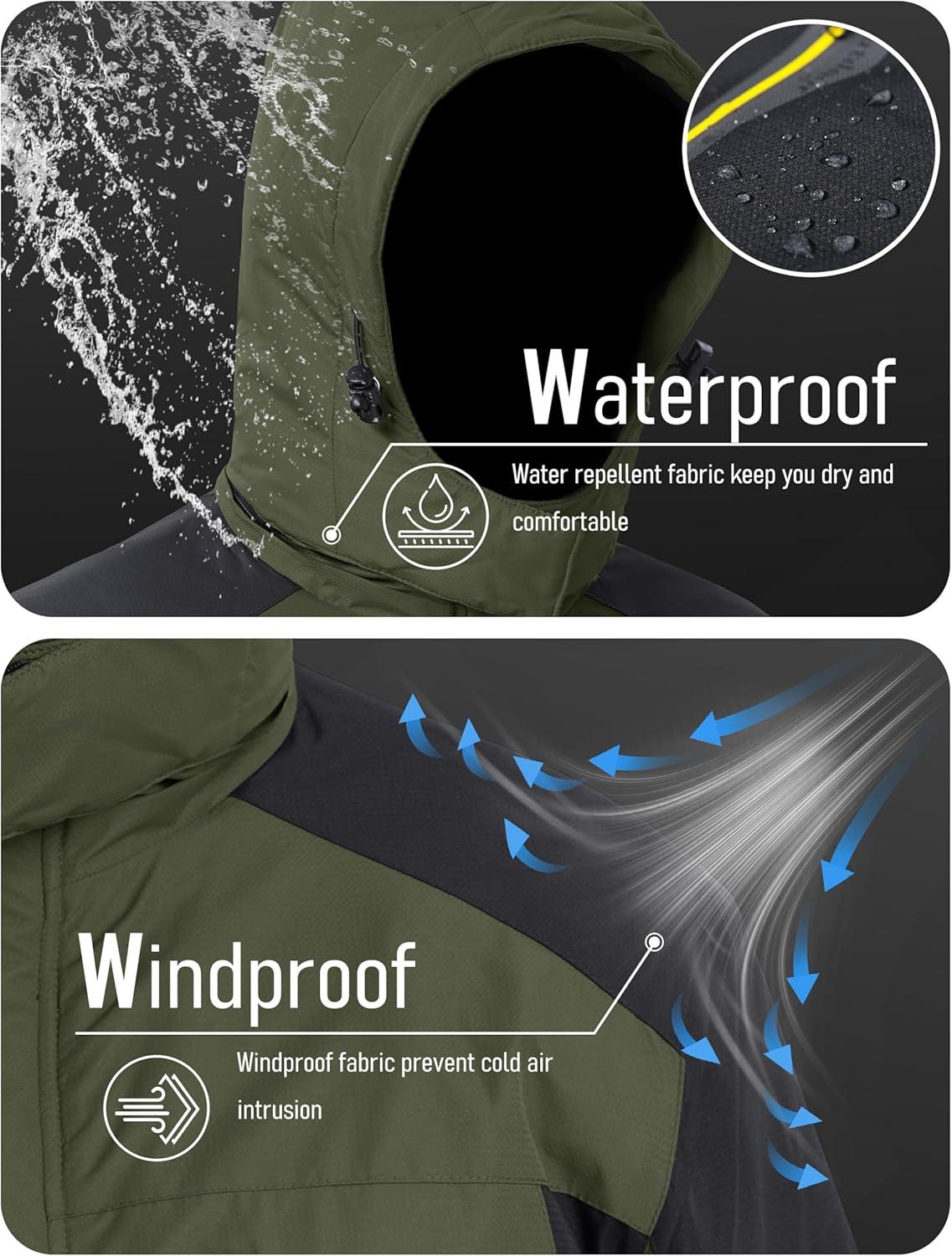 imageMAGCOMSEN Mens Winter Coats Water Resistant Snow Ski Jacket Fleece Lined Parka 5 PocketsArmy Green
