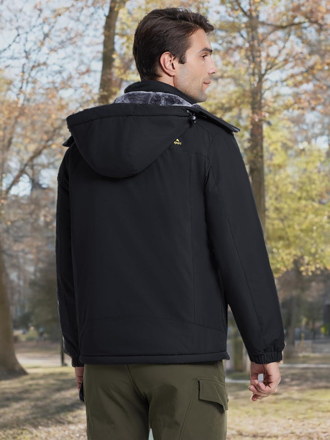 imageMAGCOMSEN Mens Winter Coats Water Resistant Snow Ski Jacket Fleece Lined Parka 5 PocketsBlack