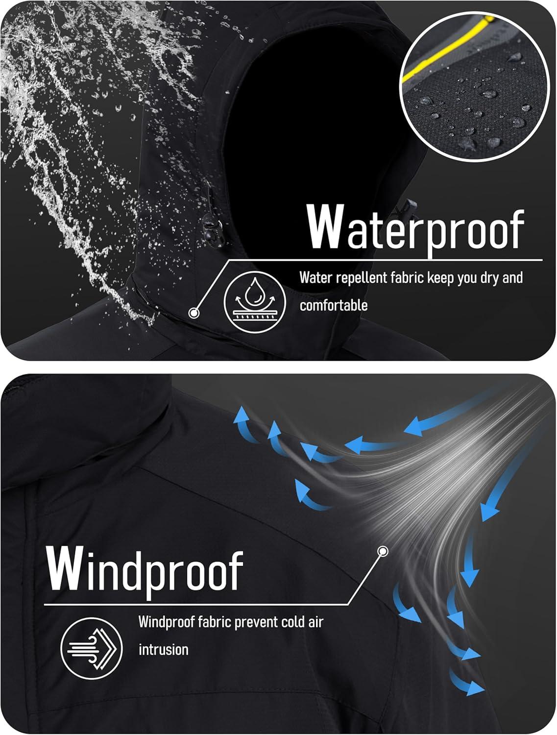imageMAGCOMSEN Mens Winter Coats Water Resistant Snow Ski Jacket Fleece Lined Parka 5 PocketsBlack