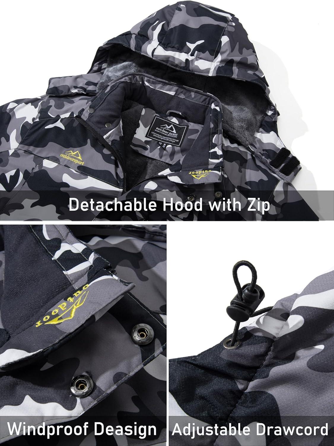 imageMAGCOMSEN Mens Winter Coats Water Resistant Snow Ski Jacket Fleece Lined Parka 5 PocketsBlack Camouflage