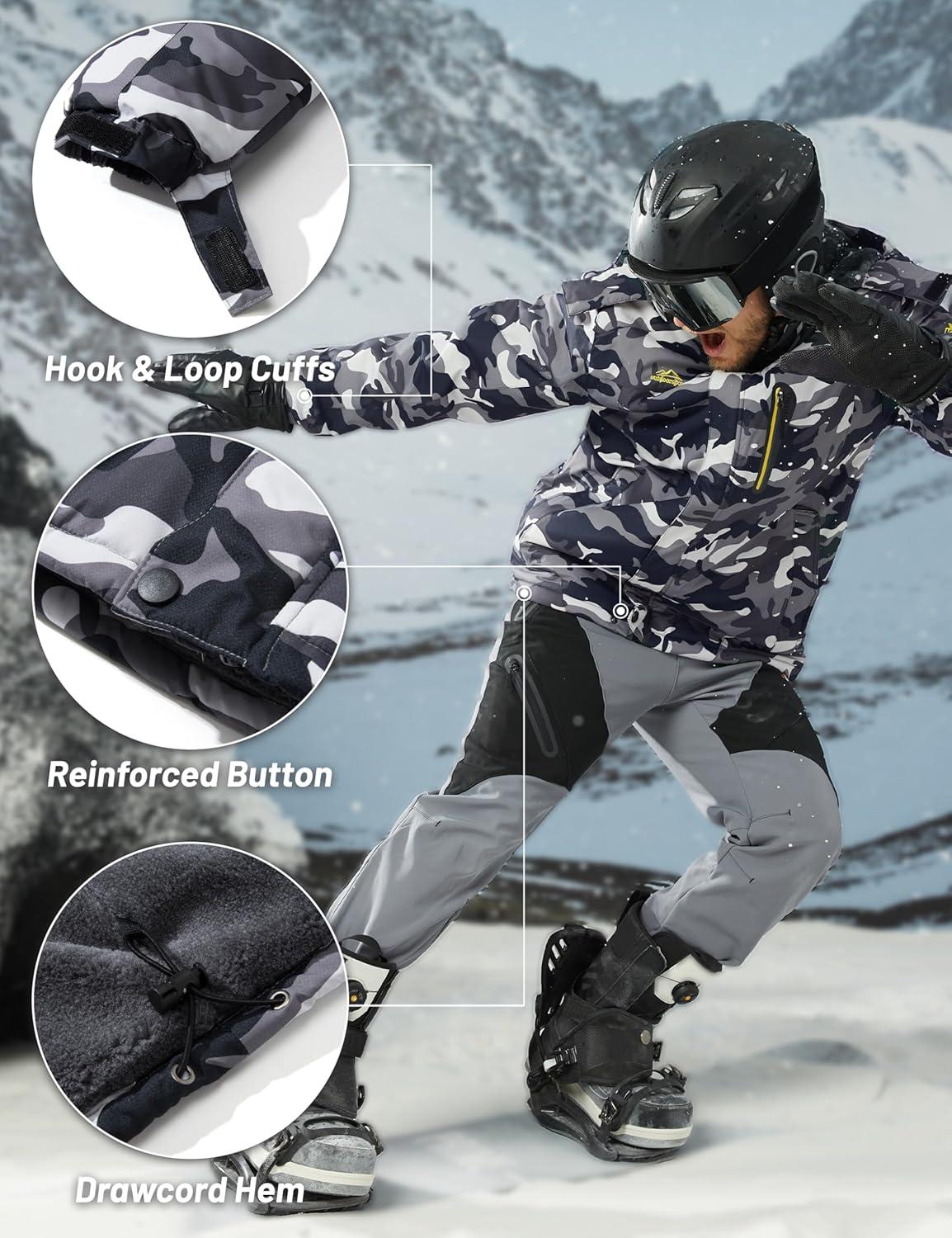 imageMAGCOMSEN Mens Winter Coats Water Resistant Snow Ski Jacket Fleece Lined Parka 5 PocketsBlack Camouflage