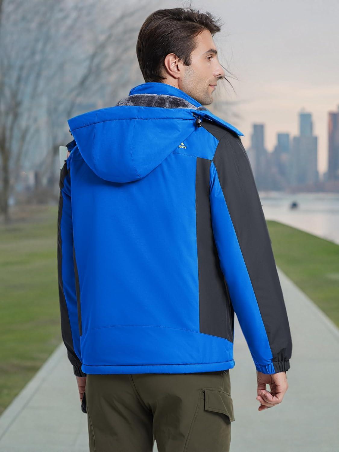 imageMAGCOMSEN Mens Winter Coats Water Resistant Snow Ski Jacket Fleece Lined Parka 5 PocketsBlue