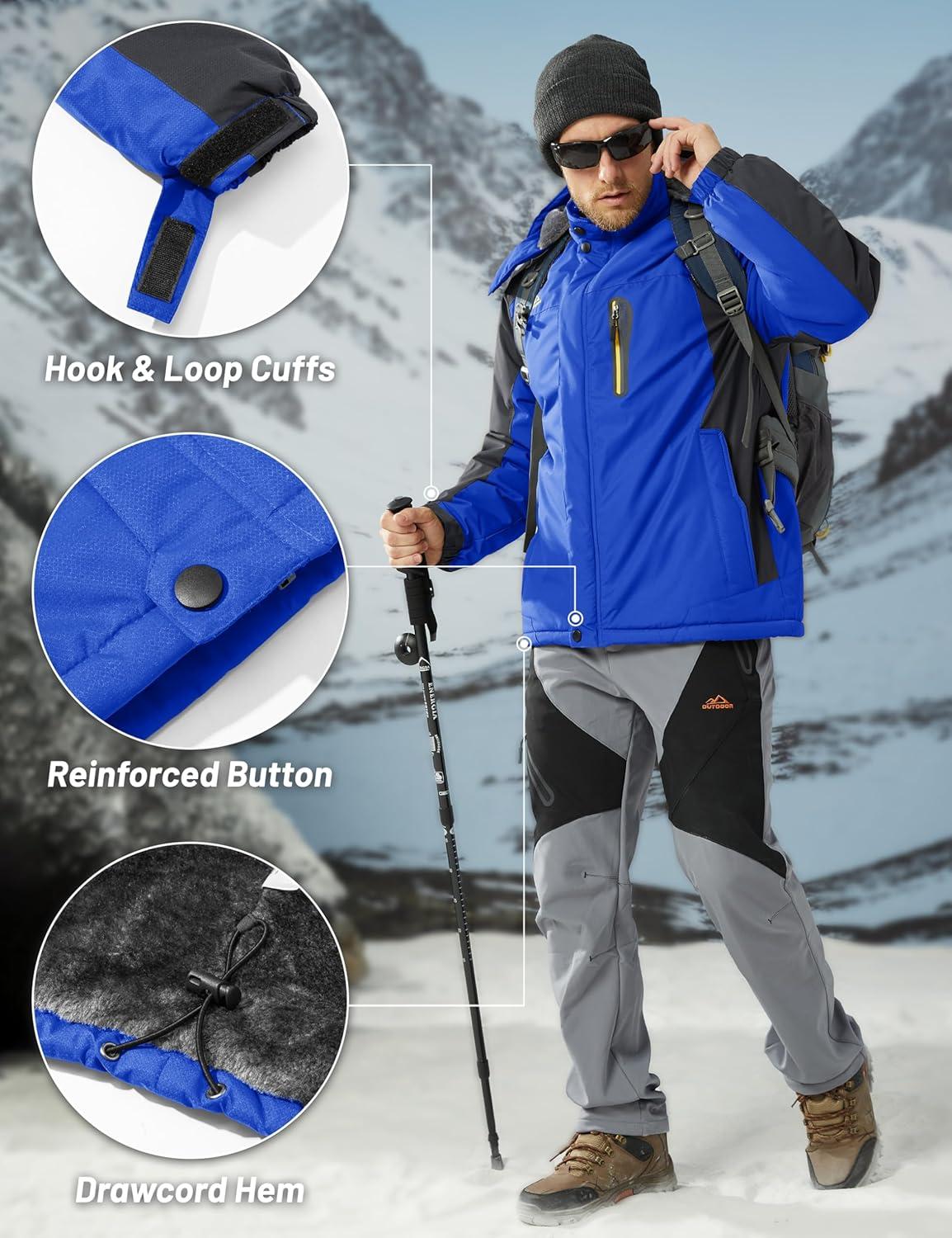 imageMAGCOMSEN Mens Winter Coats Water Resistant Snow Ski Jacket Fleece Lined Parka 5 PocketsBlue