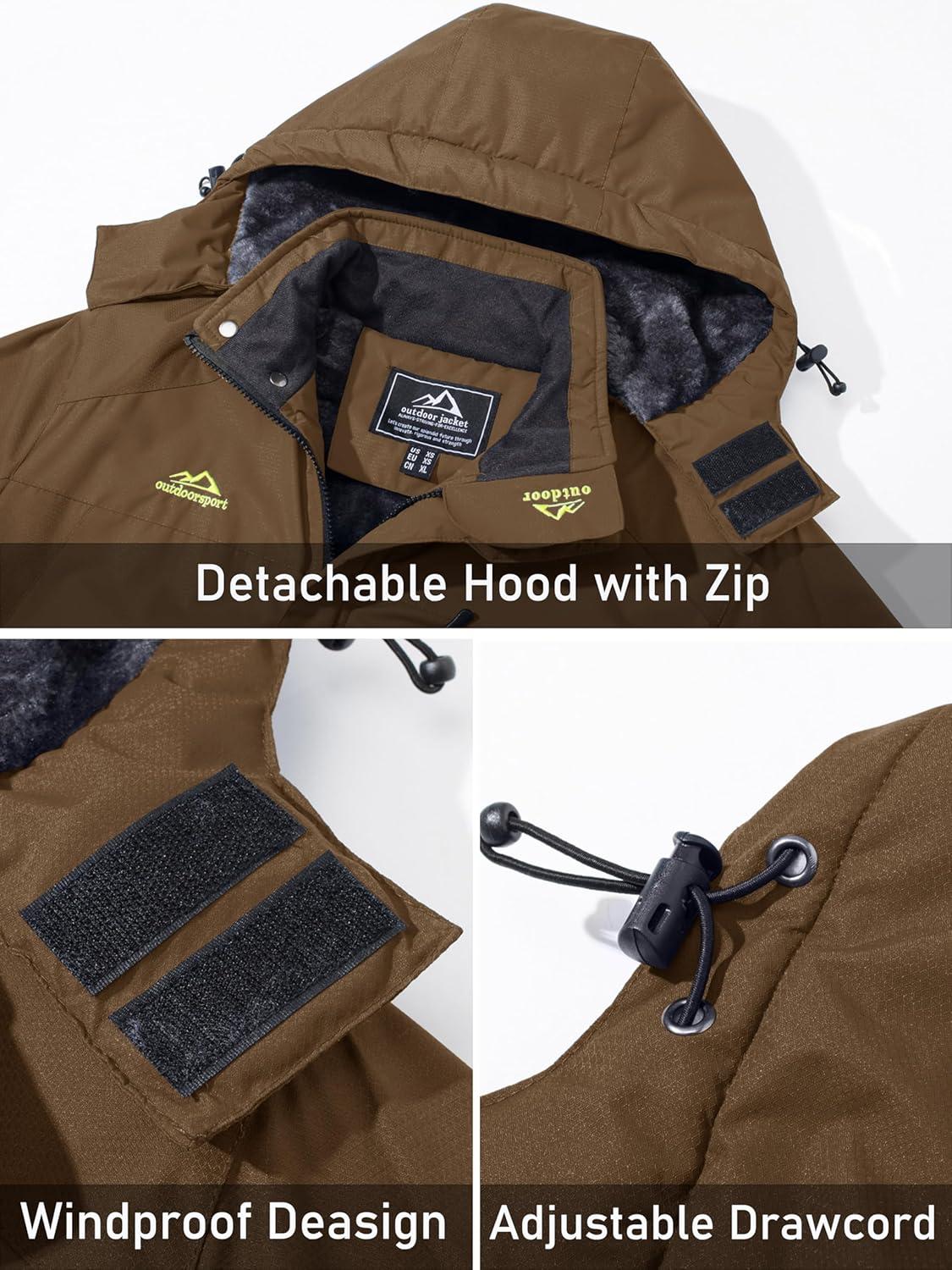 imageMAGCOMSEN Mens Winter Coats Water Resistant Snow Ski Jacket Fleece Lined Parka 5 PocketsCoffee