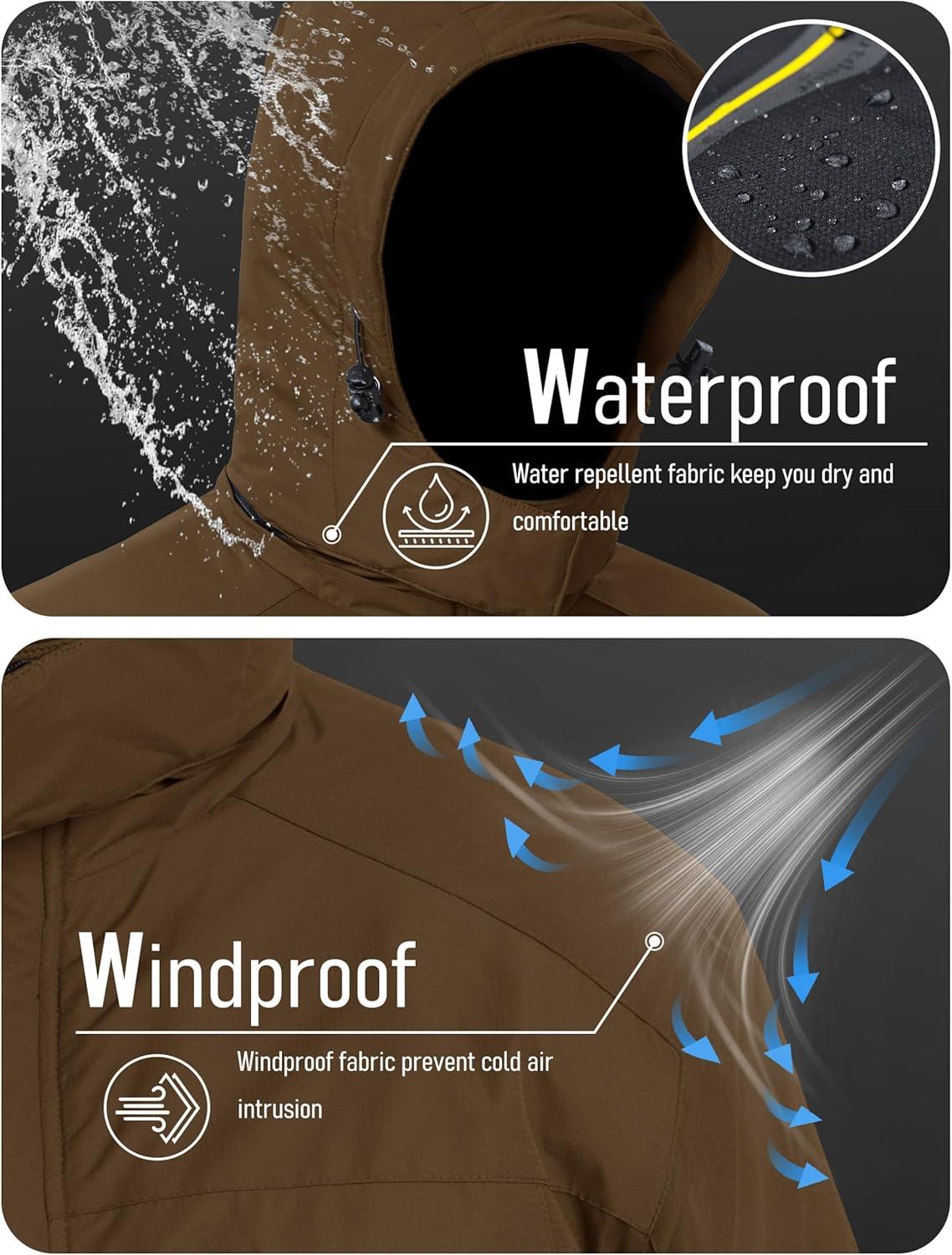 imageMAGCOMSEN Mens Winter Coats Water Resistant Snow Ski Jacket Fleece Lined Parka 5 PocketsCoffee