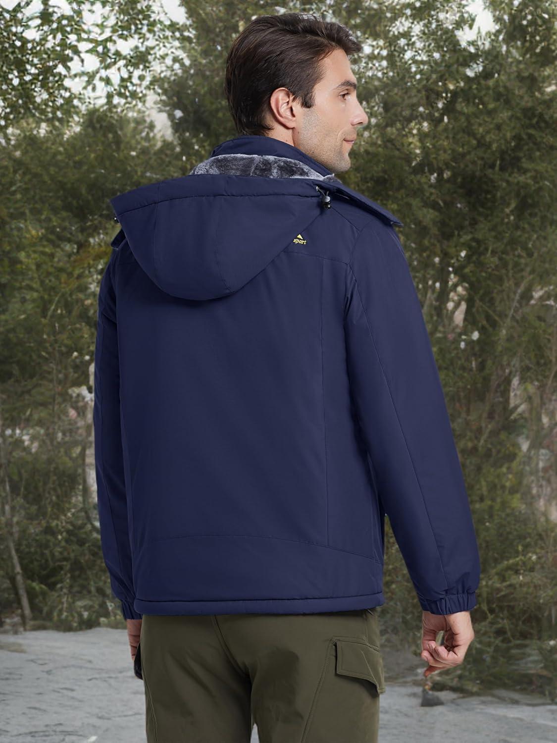 imageMAGCOMSEN Mens Winter Coats Water Resistant Snow Ski Jacket Fleece Lined Parka 5 PocketsDark Blue