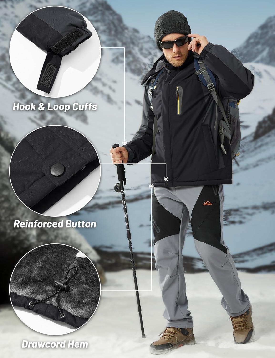 imageMAGCOMSEN Mens Winter Coats Water Resistant Snow Ski Jacket Fleece Lined Parka 5 PocketsDark Grey