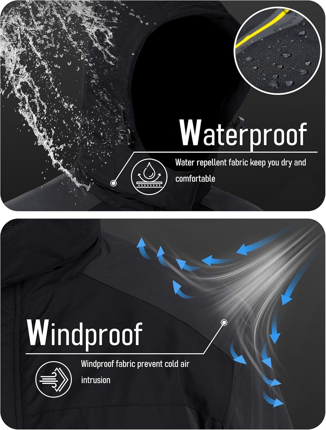 imageMAGCOMSEN Mens Winter Coats Water Resistant Snow Ski Jacket Fleece Lined Parka 5 PocketsDark Grey