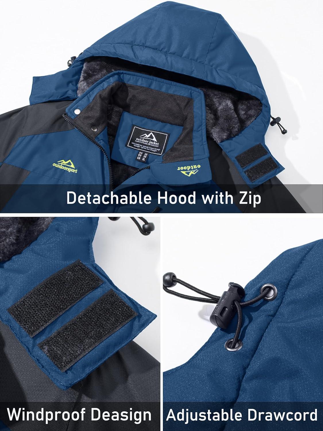 imageMAGCOMSEN Mens Winter Coats Water Resistant Snow Ski Jacket Fleece Lined Parka 5 PocketsDenim Blue