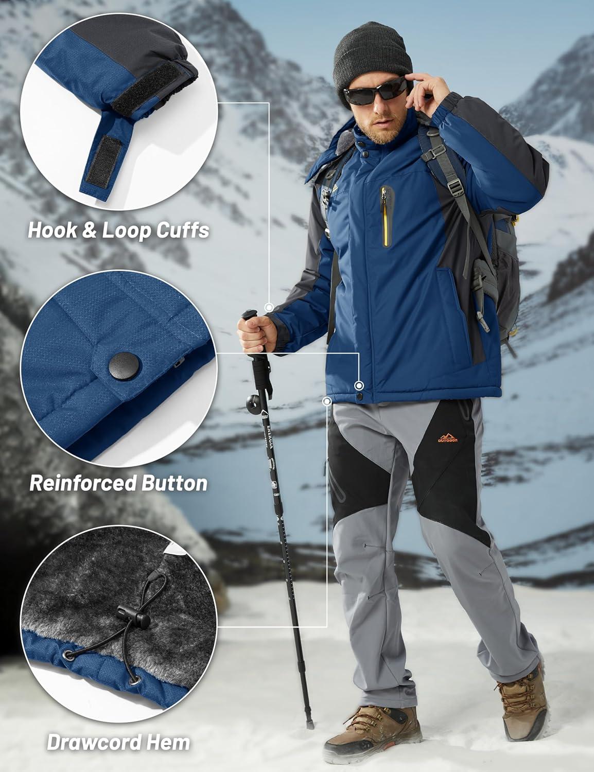 imageMAGCOMSEN Mens Winter Coats Water Resistant Snow Ski Jacket Fleece Lined Parka 5 PocketsDenim Blue