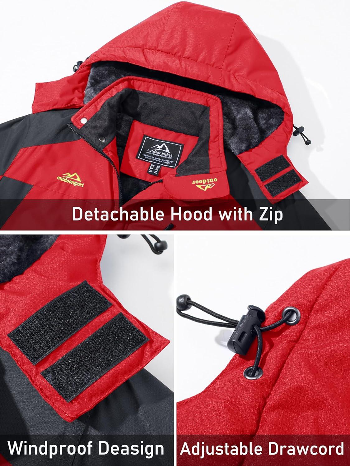 imageMAGCOMSEN Mens Winter Coats Water Resistant Snow Ski Jacket Fleece Lined Parka 5 PocketsRed
