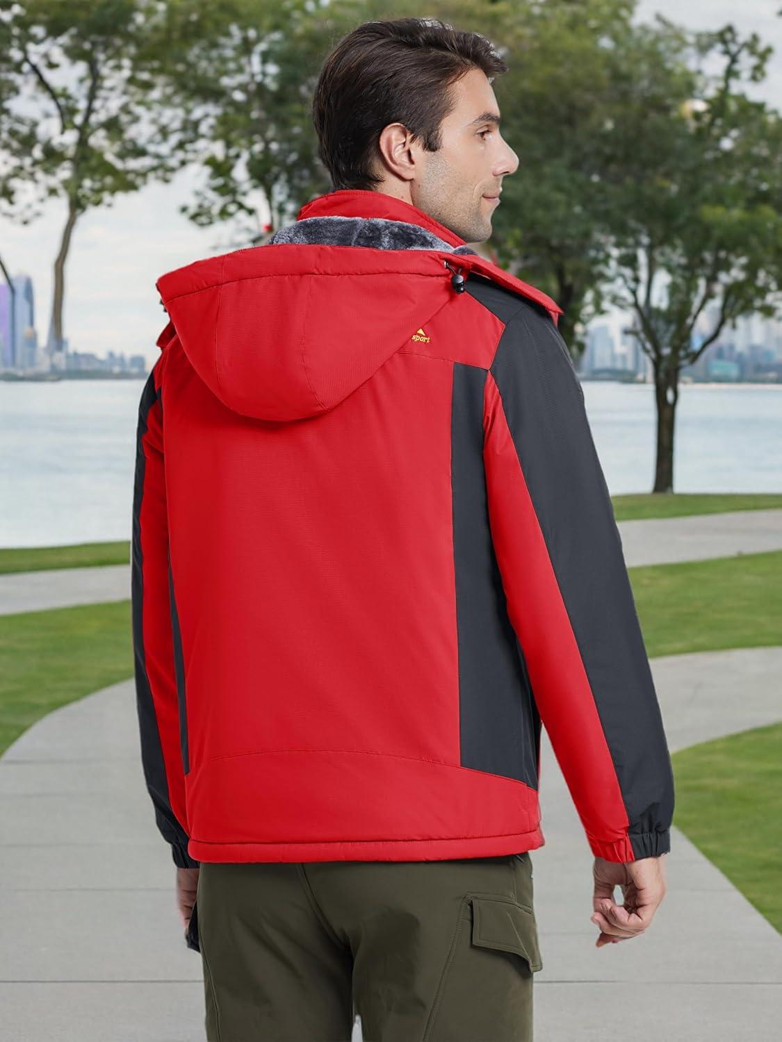 imageMAGCOMSEN Mens Winter Coats Water Resistant Snow Ski Jacket Fleece Lined Parka 5 PocketsRed