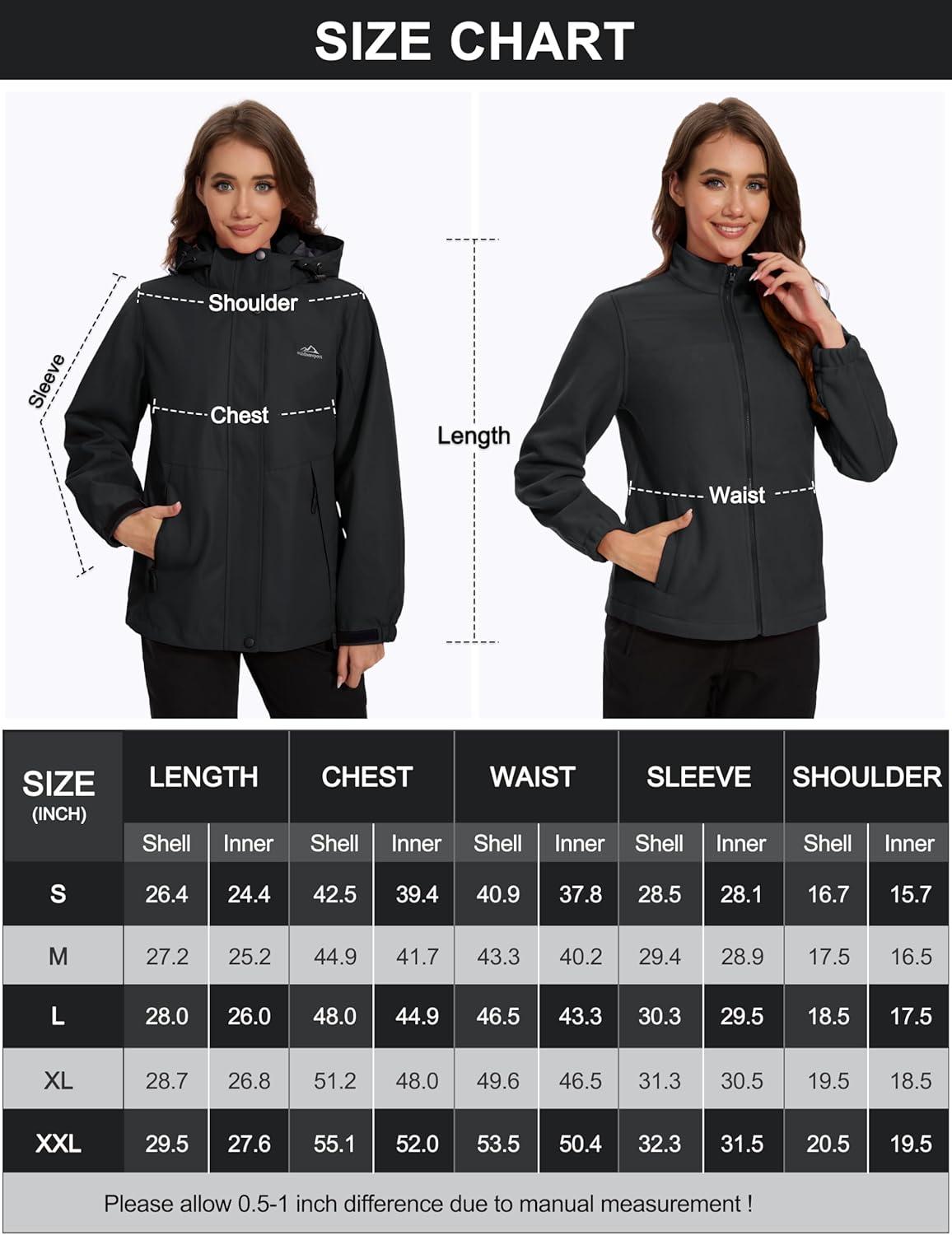 imageMAGCOMSEN Womens 3 in 1 Ski Jacket Water Resistant Winter Snow Coat Warm Fleece Lined Windproof Hiking Rain OutwearBlack