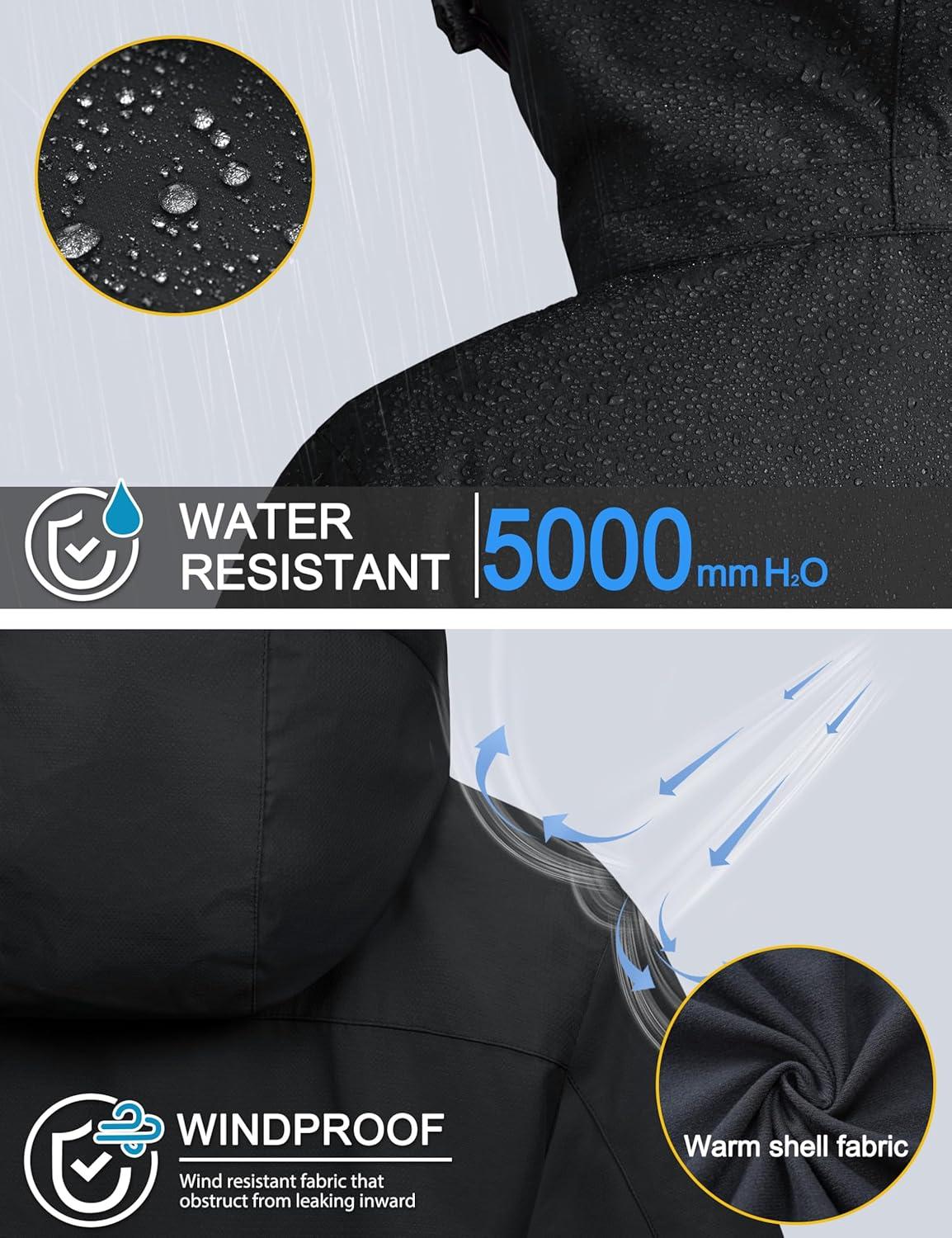 imageMAGCOMSEN Womens 3 in 1 Ski Jacket Water Resistant Winter Snow Coat Warm Fleece Lined Windproof Hiking Rain OutwearBlack