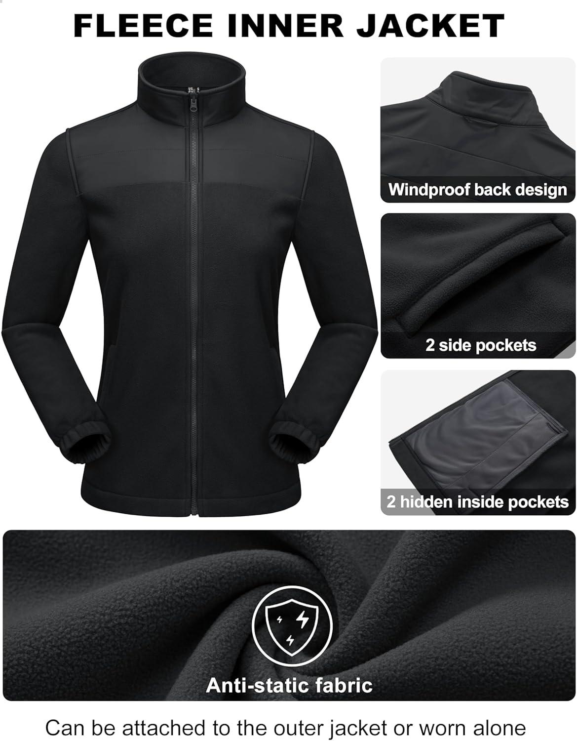imageMAGCOMSEN Womens 3 in 1 Ski Jacket Water Resistant Winter Snow Coat Warm Fleece Lined Windproof Hiking Rain OutwearBlack