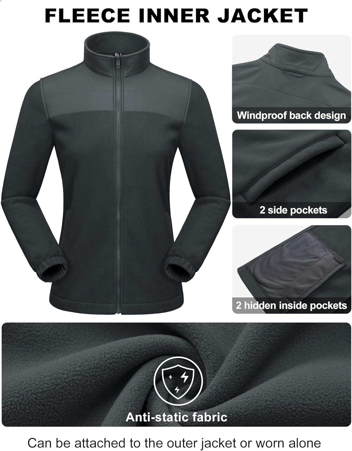 imageMAGCOMSEN Womens 3 in 1 Ski Jacket Water Resistant Winter Snow Coat Warm Fleece Lined Windproof Hiking Rain OutwearCarbongrey