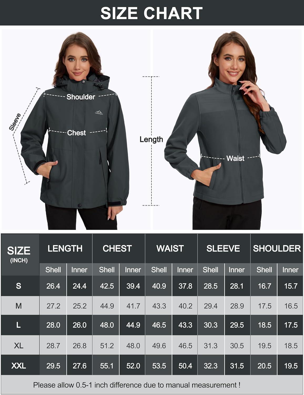 imageMAGCOMSEN Womens 3 in 1 Ski Jacket Water Resistant Winter Snow Coat Warm Fleece Lined Windproof Hiking Rain OutwearCarbongrey