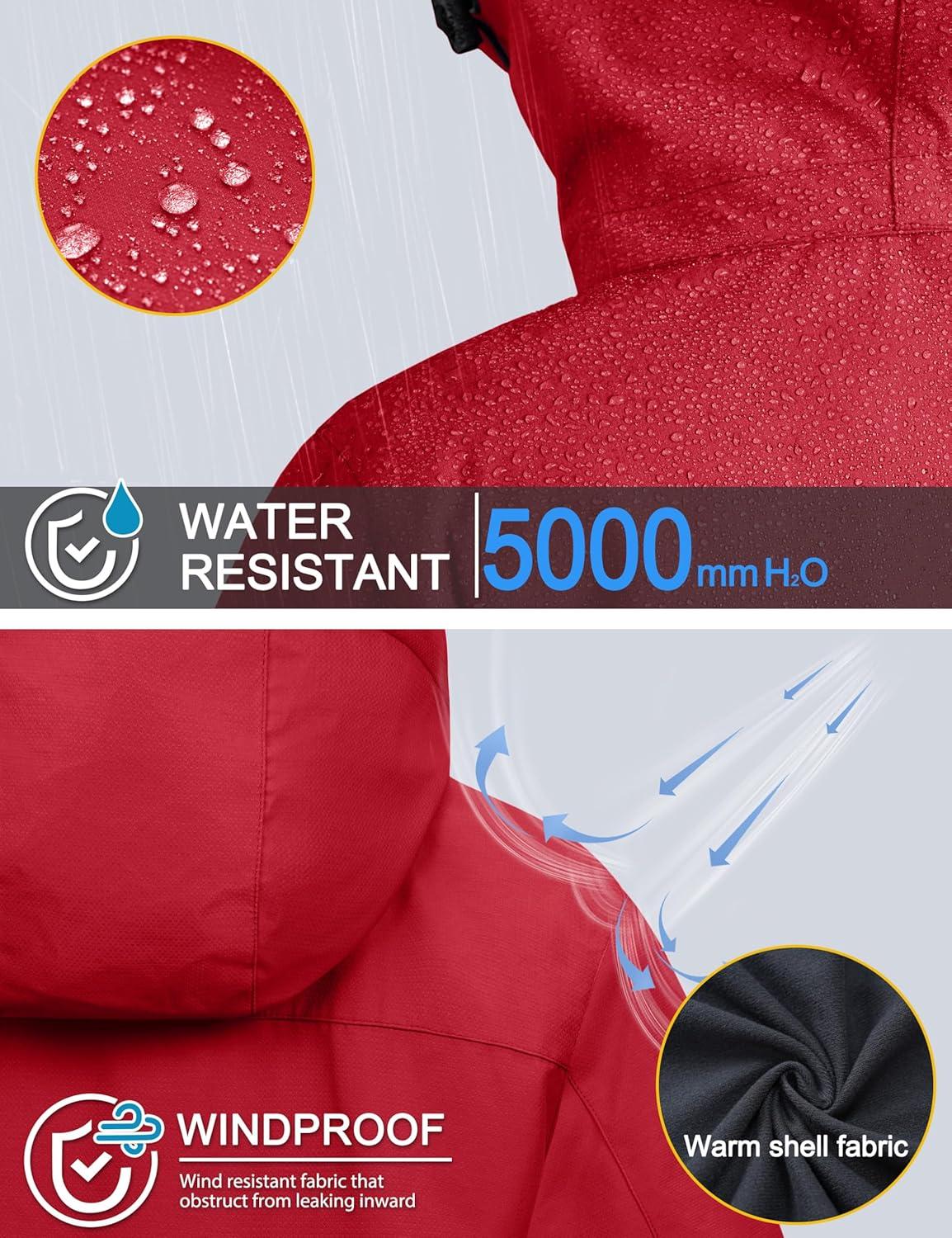 imageMAGCOMSEN Womens 3 in 1 Ski Jacket Water Resistant Winter Snow Coat Warm Fleece Lined Windproof Hiking Rain OutwearCrimson