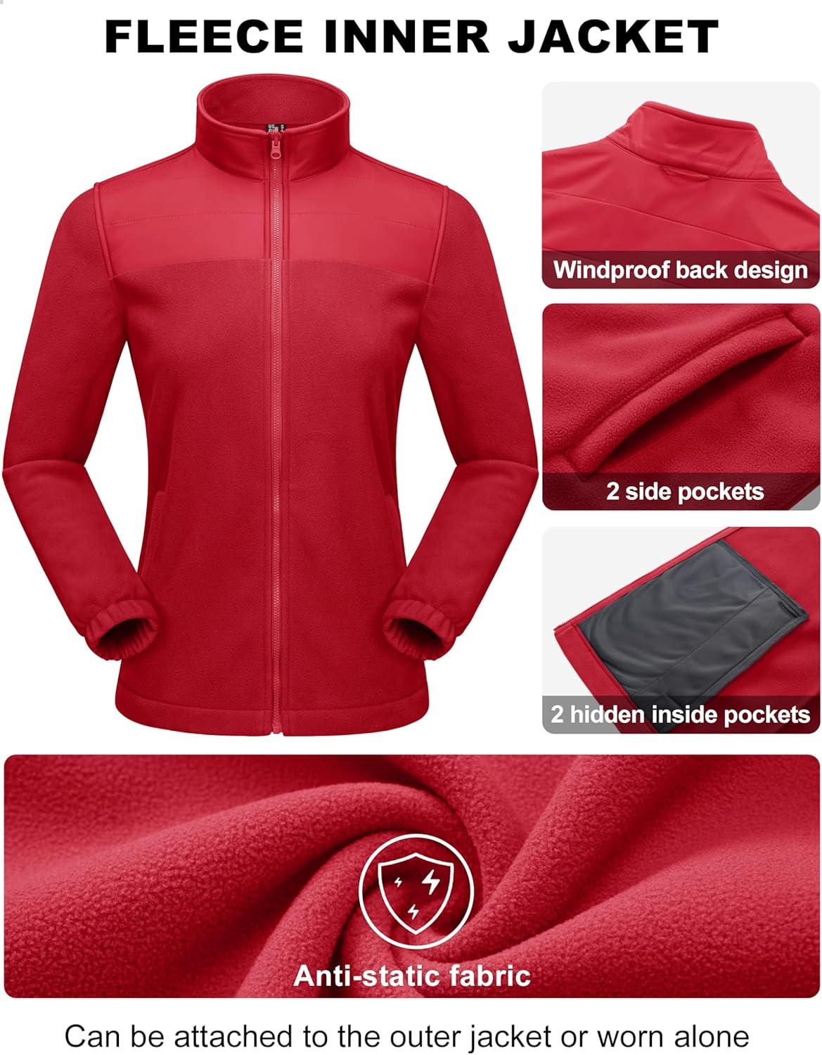 imageMAGCOMSEN Womens 3 in 1 Ski Jacket Water Resistant Winter Snow Coat Warm Fleece Lined Windproof Hiking Rain OutwearCrimson