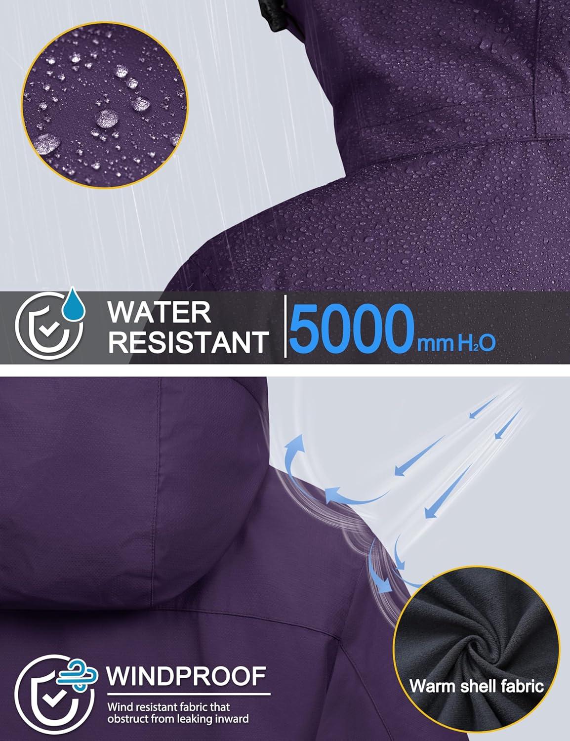 imageMAGCOMSEN Womens 3 in 1 Ski Jacket Water Resistant Winter Snow Coat Warm Fleece Lined Windproof Hiking Rain OutwearDeeppurple