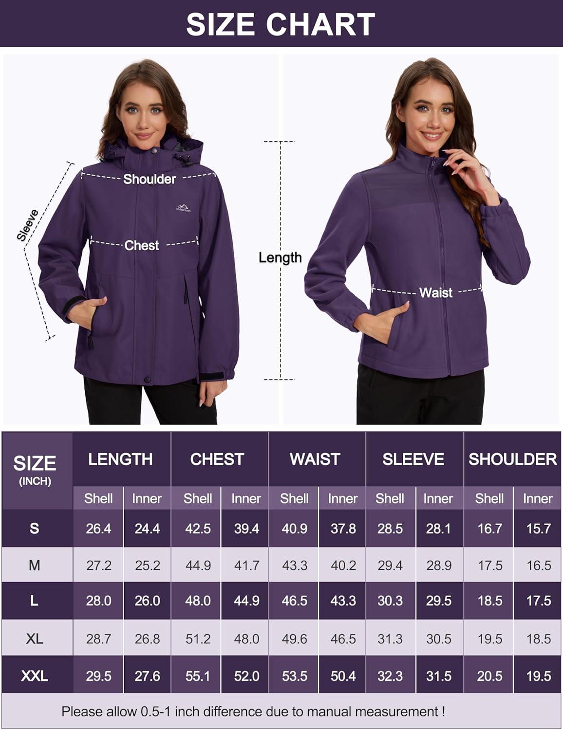 imageMAGCOMSEN Womens 3 in 1 Ski Jacket Water Resistant Winter Snow Coat Warm Fleece Lined Windproof Hiking Rain OutwearDeeppurple