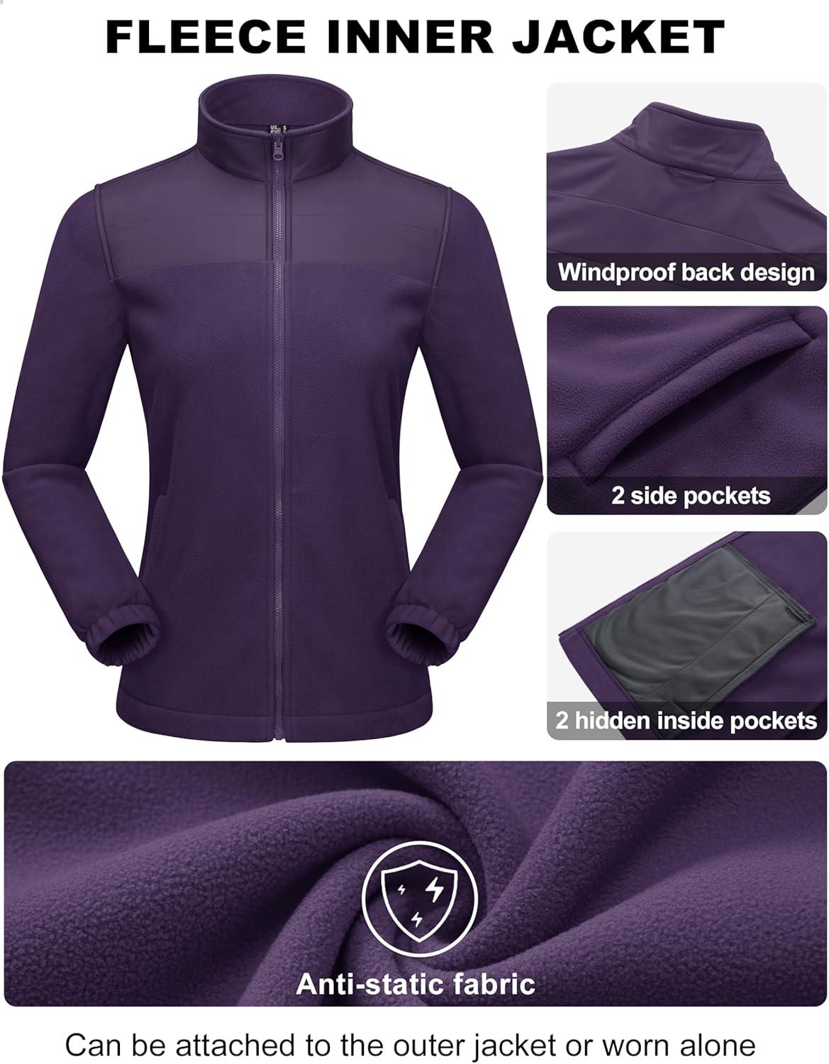 imageMAGCOMSEN Womens 3 in 1 Ski Jacket Water Resistant Winter Snow Coat Warm Fleece Lined Windproof Hiking Rain OutwearDeeppurple