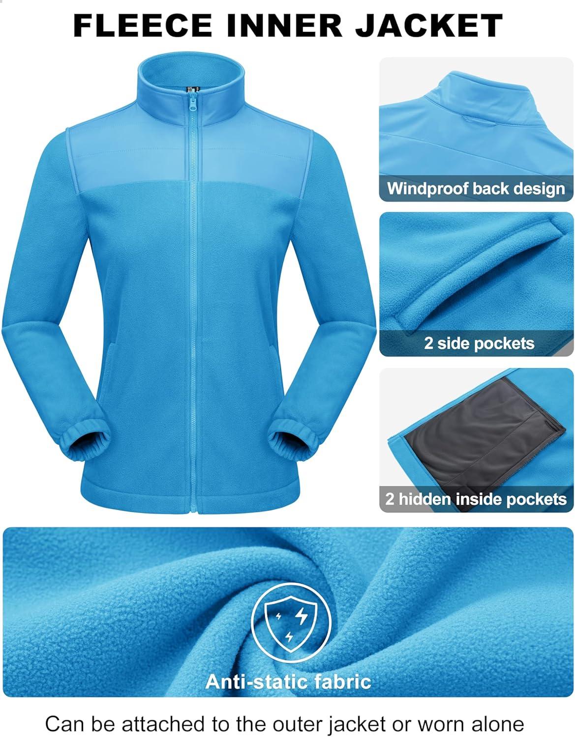 imageMAGCOMSEN Womens 3 in 1 Ski Jacket Water Resistant Winter Snow Coat Warm Fleece Lined Windproof Hiking Rain OutwearMoonorchid