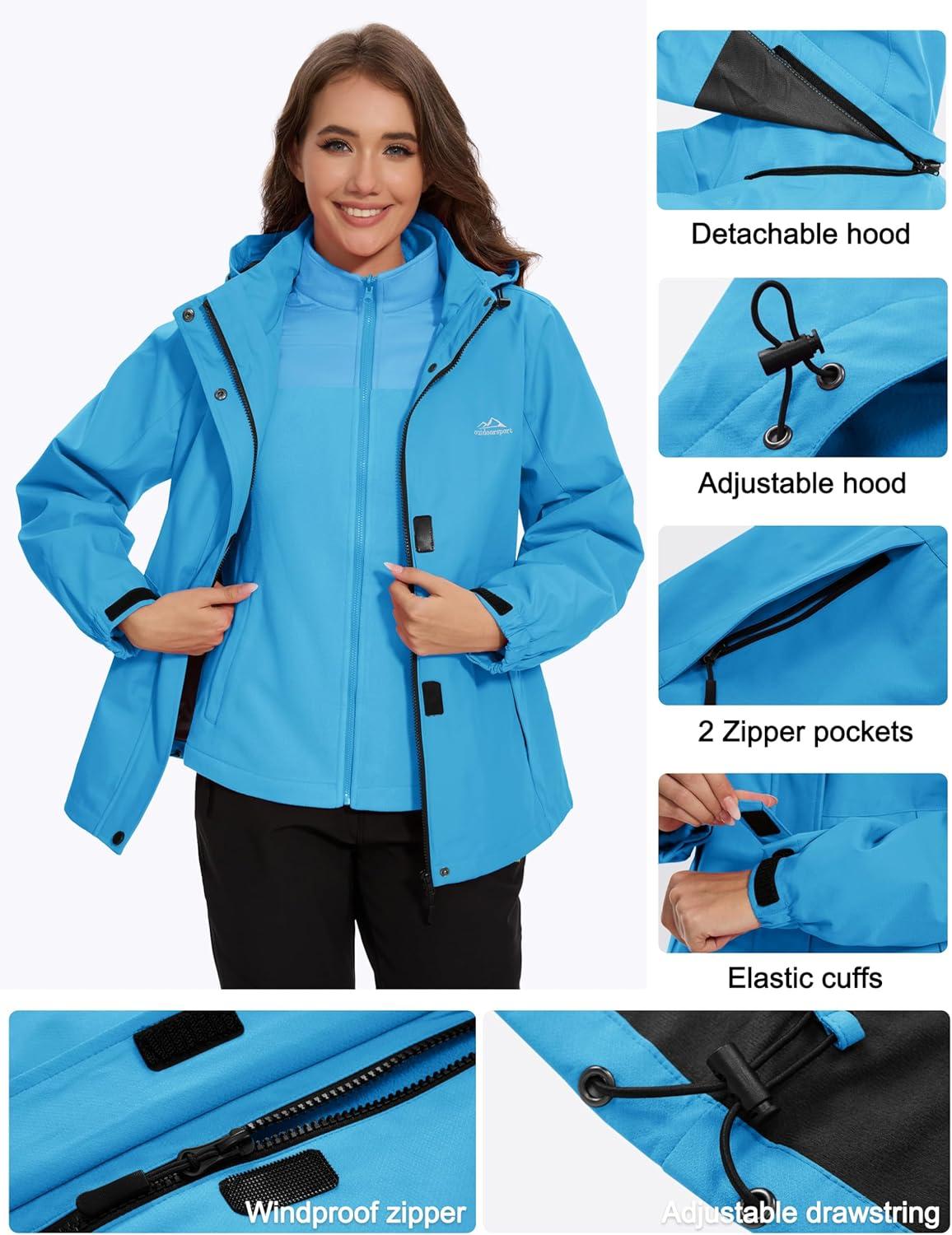 imageMAGCOMSEN Womens 3 in 1 Ski Jacket Water Resistant Winter Snow Coat Warm Fleece Lined Windproof Hiking Rain OutwearMoonorchid