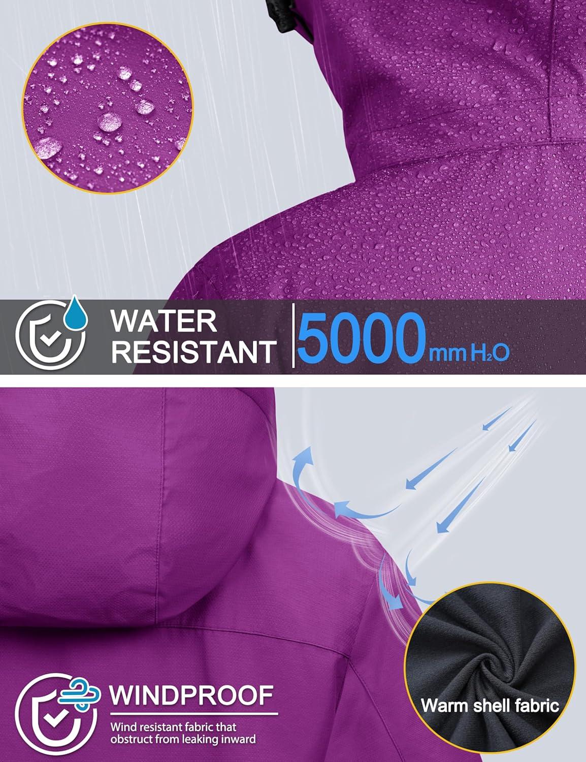 imageMAGCOMSEN Womens 3 in 1 Ski Jacket Water Resistant Winter Snow Coat Warm Fleece Lined Windproof Hiking Rain OutwearPurple