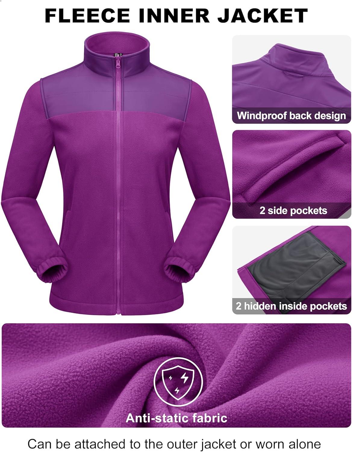 imageMAGCOMSEN Womens 3 in 1 Ski Jacket Water Resistant Winter Snow Coat Warm Fleece Lined Windproof Hiking Rain OutwearPurple