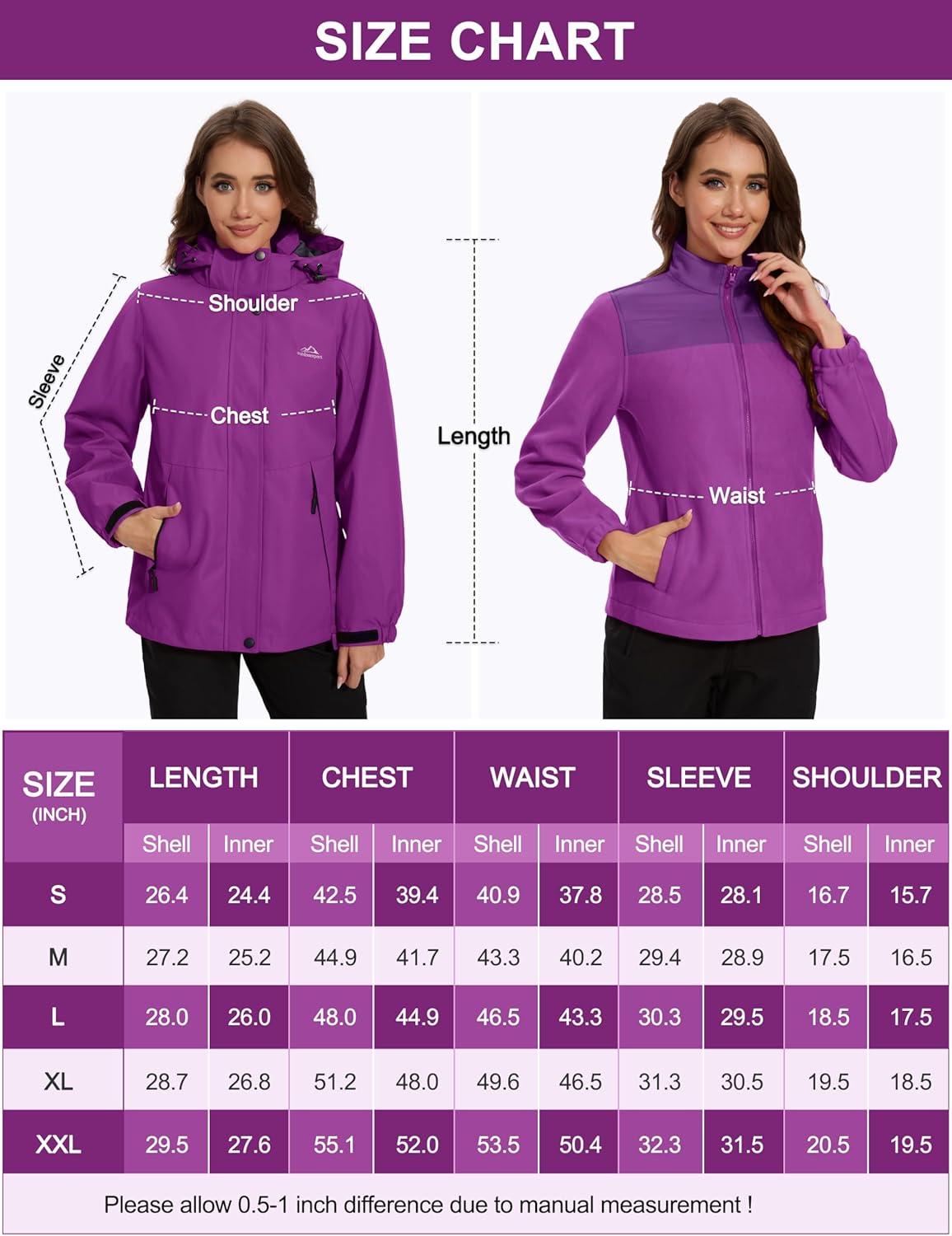 imageMAGCOMSEN Womens 3 in 1 Ski Jacket Water Resistant Winter Snow Coat Warm Fleece Lined Windproof Hiking Rain OutwearPurple