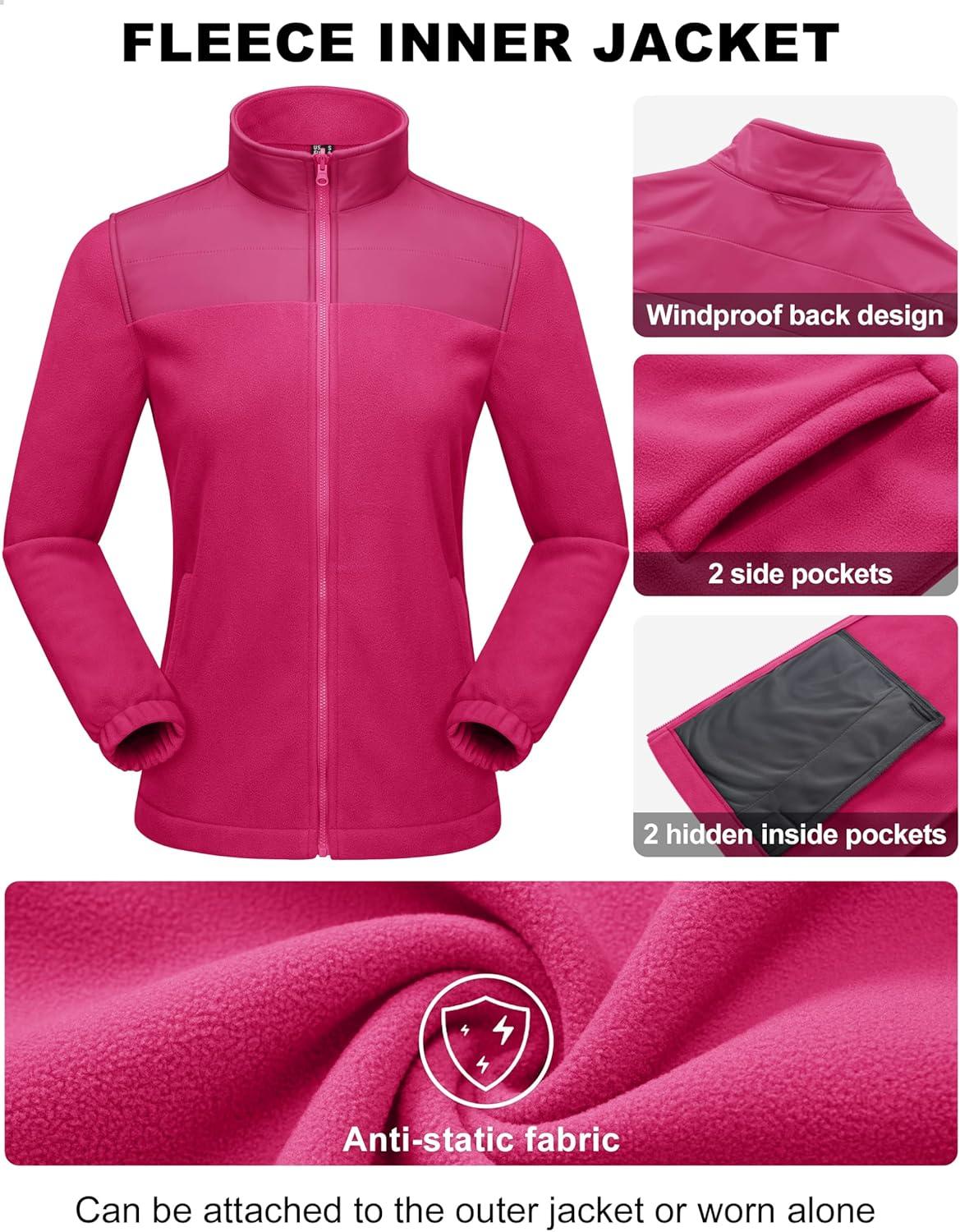 imageMAGCOMSEN Womens 3 in 1 Ski Jacket Water Resistant Winter Snow Coat Warm Fleece Lined Windproof Hiking Rain OutwearRosered