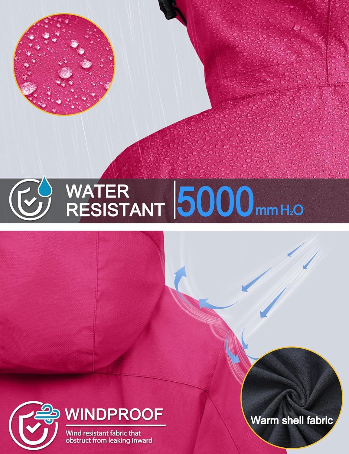 imageMAGCOMSEN Womens 3 in 1 Ski Jacket Water Resistant Winter Snow Coat Warm Fleece Lined Windproof Hiking Rain OutwearRosered