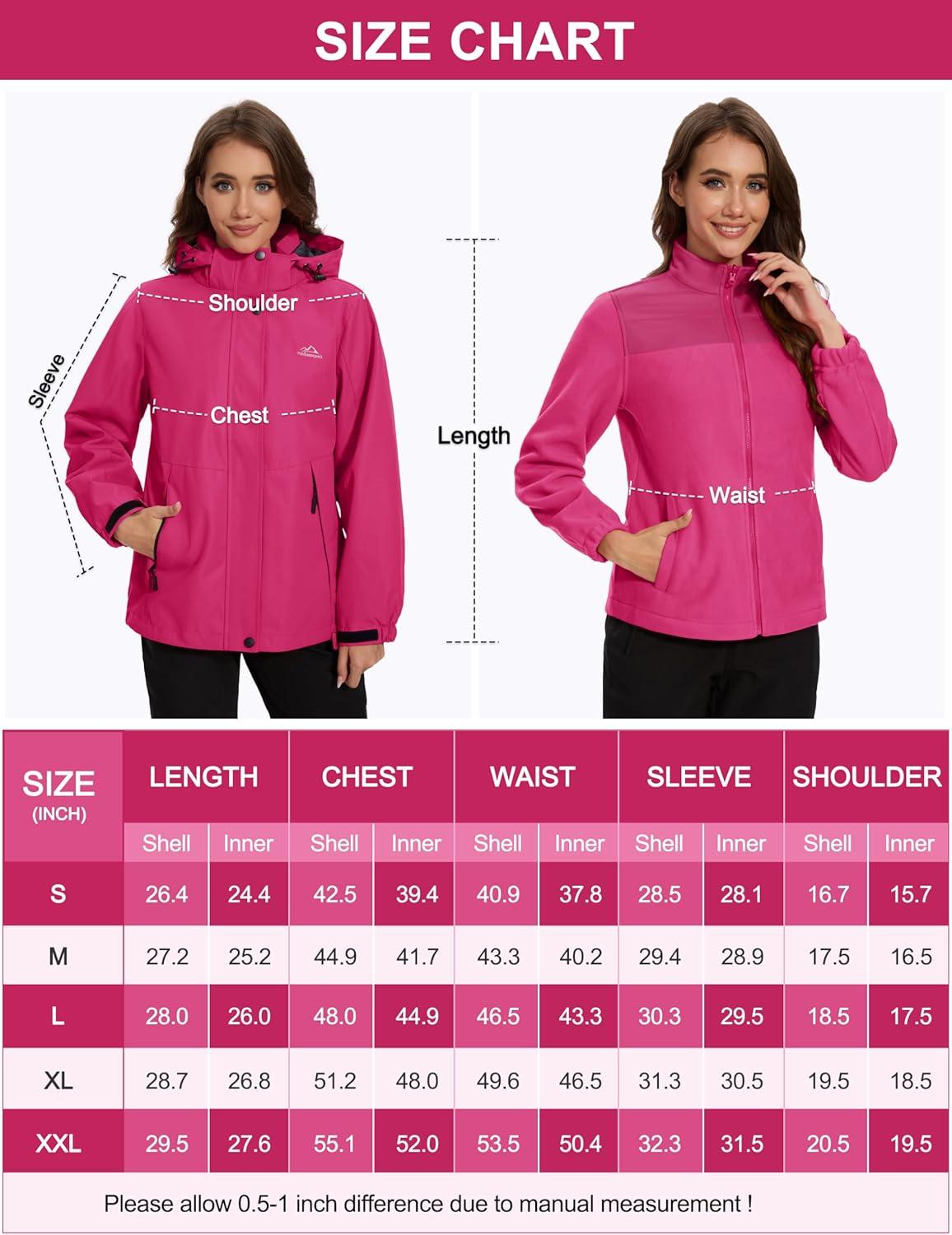 imageMAGCOMSEN Womens 3 in 1 Ski Jacket Water Resistant Winter Snow Coat Warm Fleece Lined Windproof Hiking Rain OutwearRosered