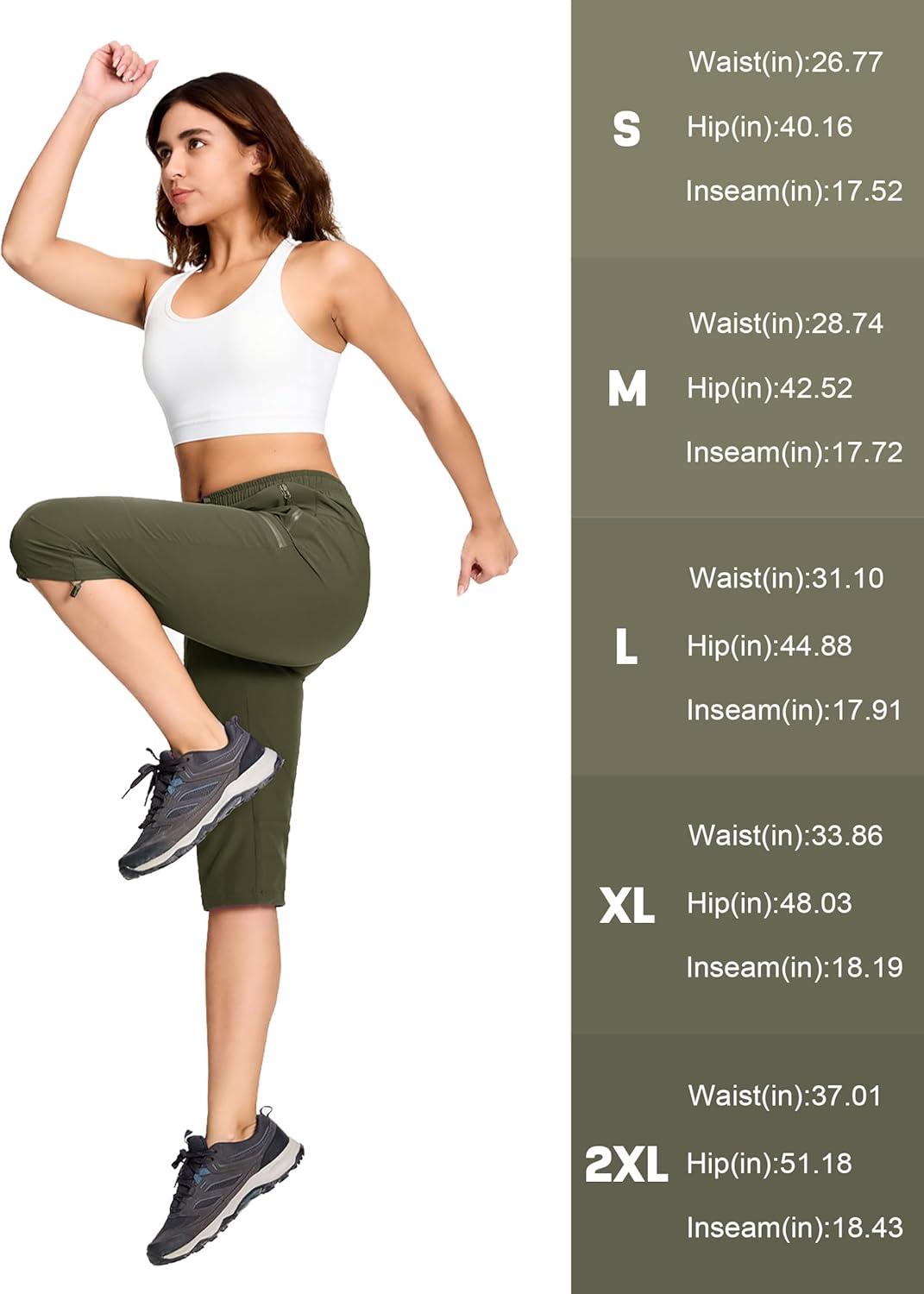 imageMAGCOMSEN Womens Capri Pants UPF 50 Lightweight Hiking Cargo Capri Joggers Quick Dry Golf Summer Pants with 5 PocketsArmy Green