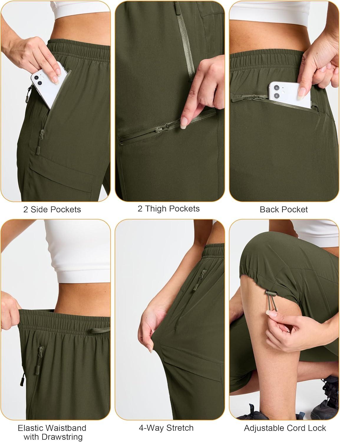 imageMAGCOMSEN Womens Capri Pants UPF 50 Lightweight Hiking Cargo Capri Joggers Quick Dry Golf Summer Pants with 5 PocketsArmy Green