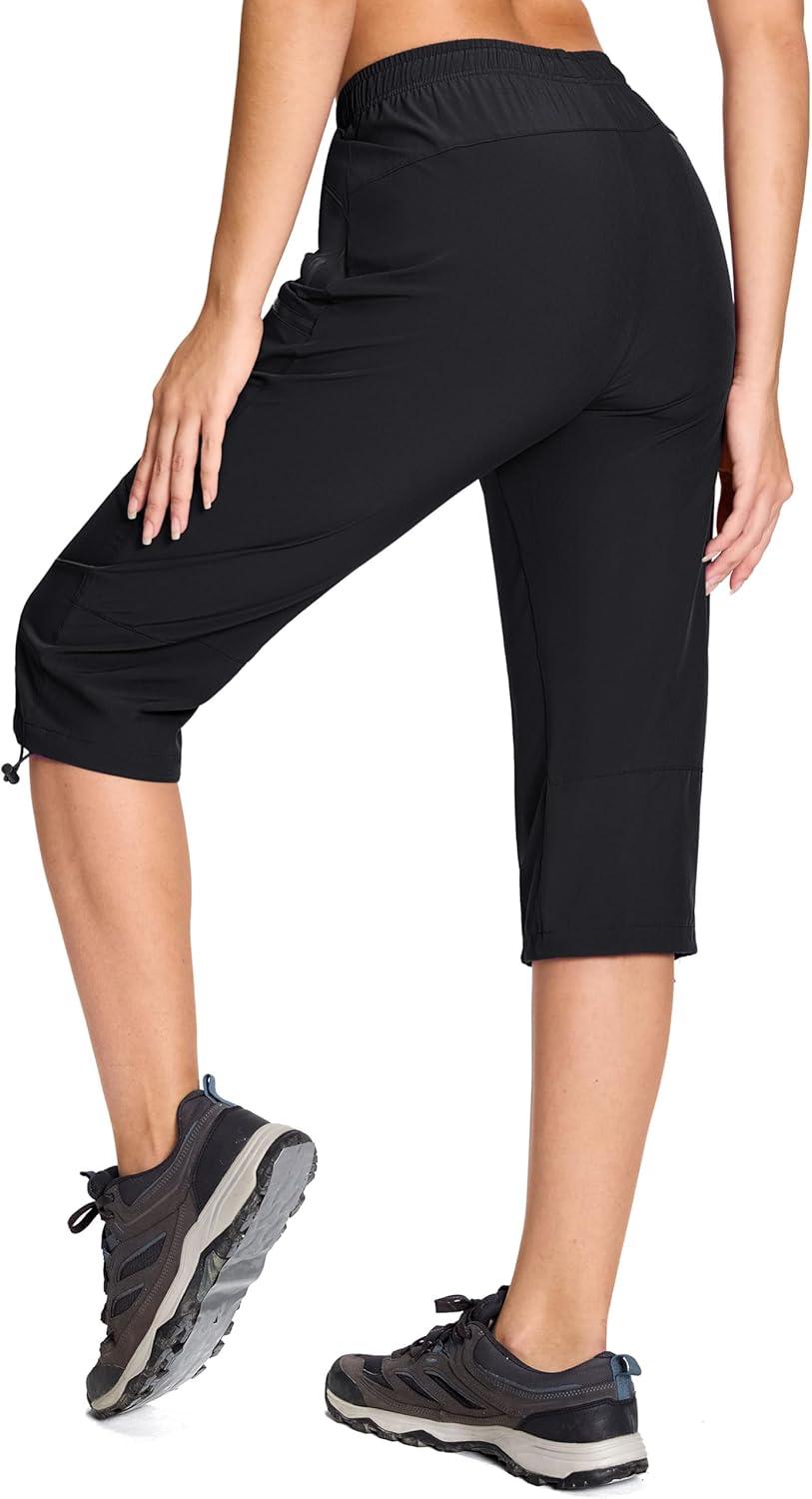 imageMAGCOMSEN Womens Capri Pants UPF 50 Lightweight Hiking Cargo Capri Joggers Quick Dry Golf Summer Pants with 5 PocketsBlack