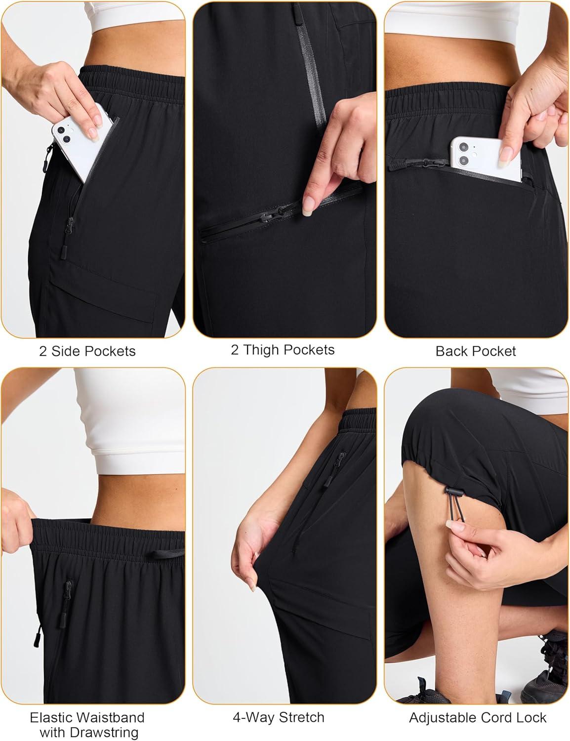 imageMAGCOMSEN Womens Capri Pants UPF 50 Lightweight Hiking Cargo Capri Joggers Quick Dry Golf Summer Pants with 5 PocketsBlack