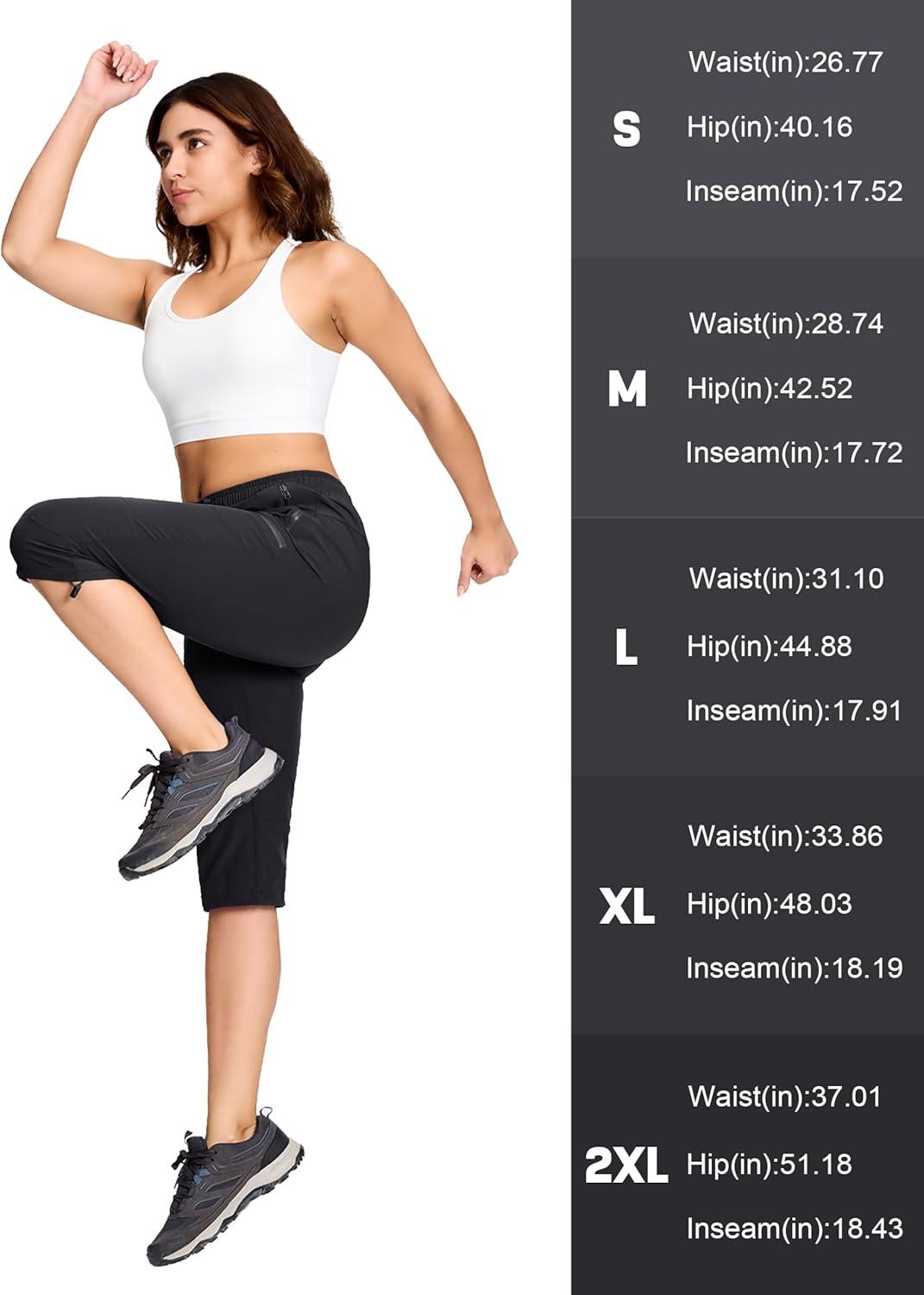 imageMAGCOMSEN Womens Capri Pants UPF 50 Lightweight Hiking Cargo Capri Joggers Quick Dry Golf Summer Pants with 5 PocketsBlack