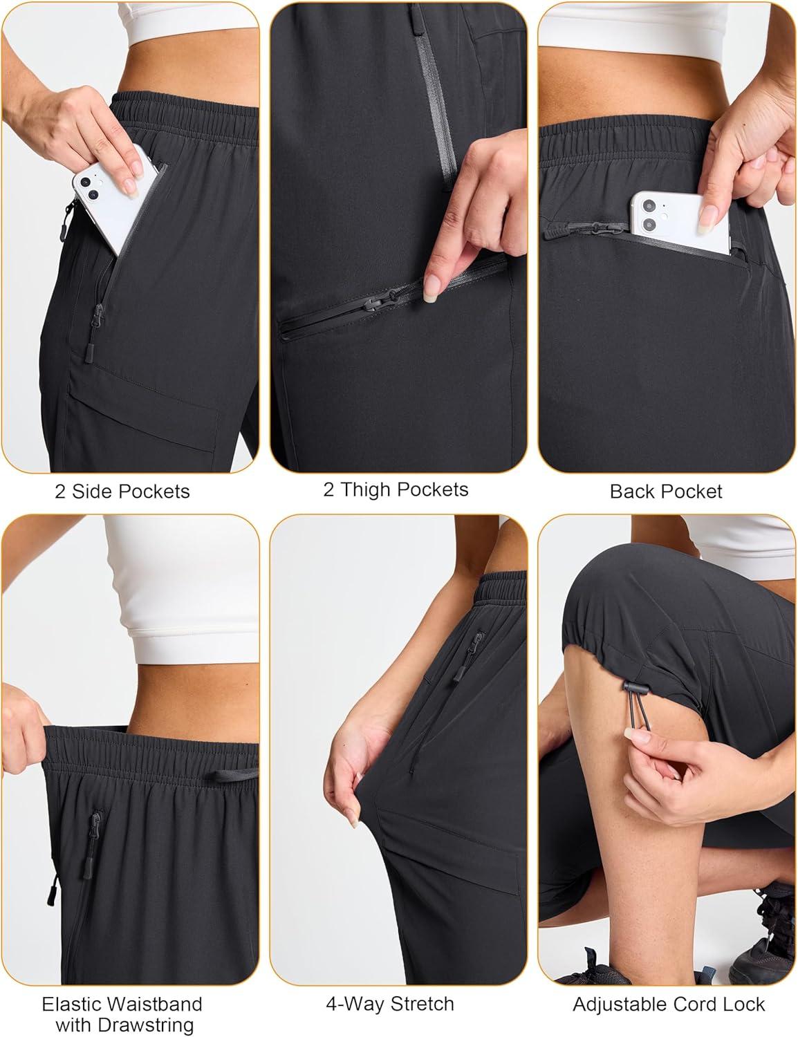 imageMAGCOMSEN Womens Capri Pants UPF 50 Lightweight Hiking Cargo Capri Joggers Quick Dry Golf Summer Pants with 5 PocketsDark Grey