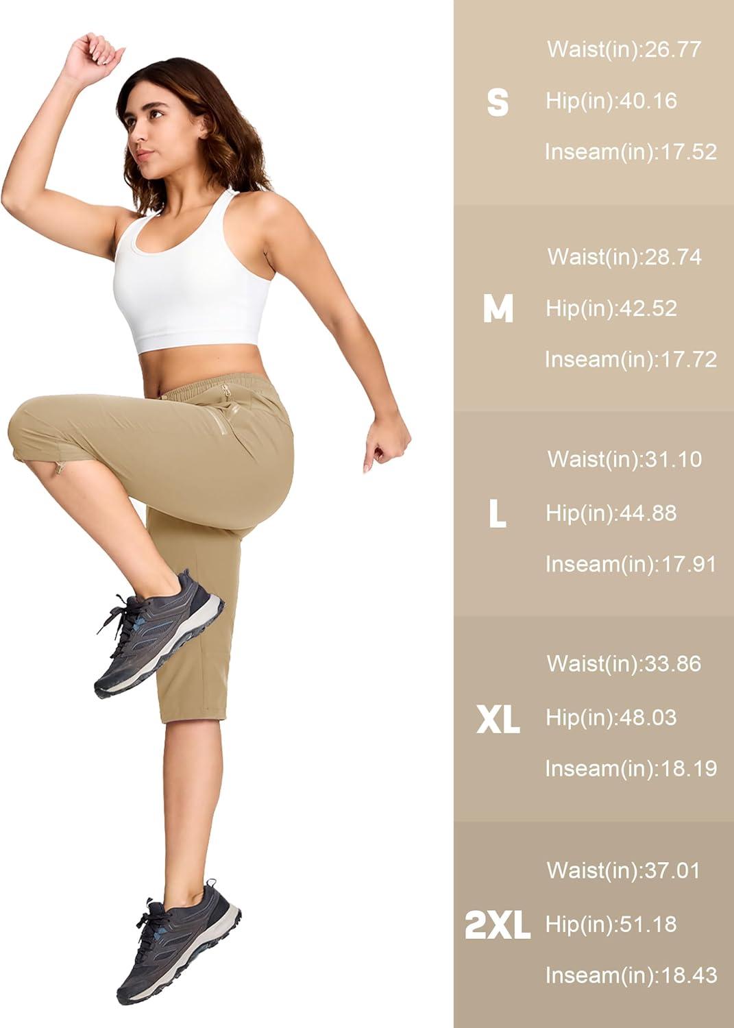 imageMAGCOMSEN Womens Capri Pants UPF 50 Lightweight Hiking Cargo Capri Joggers Quick Dry Golf Summer Pants with 5 PocketsKhaki