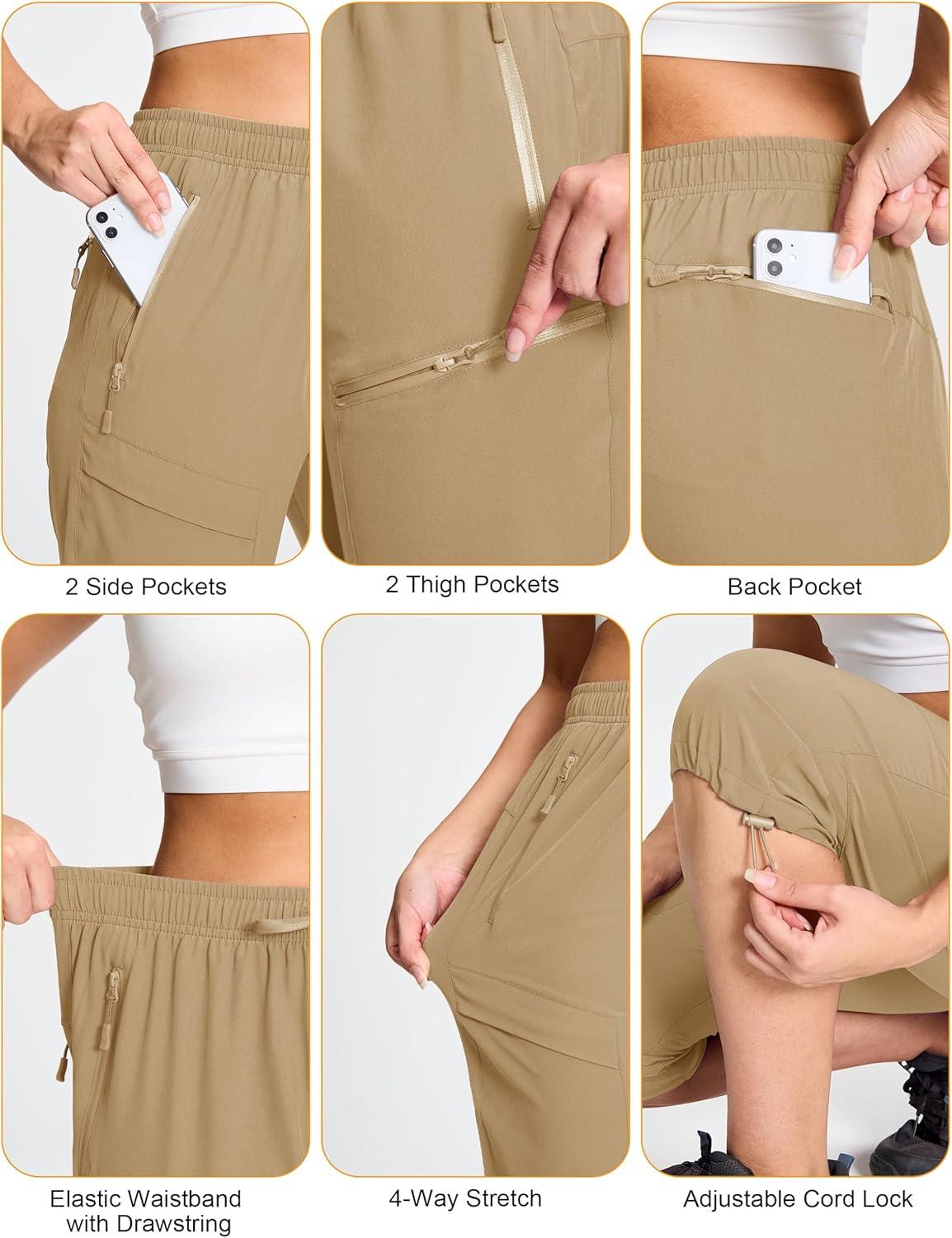 imageMAGCOMSEN Womens Capri Pants UPF 50 Lightweight Hiking Cargo Capri Joggers Quick Dry Golf Summer Pants with 5 PocketsKhaki