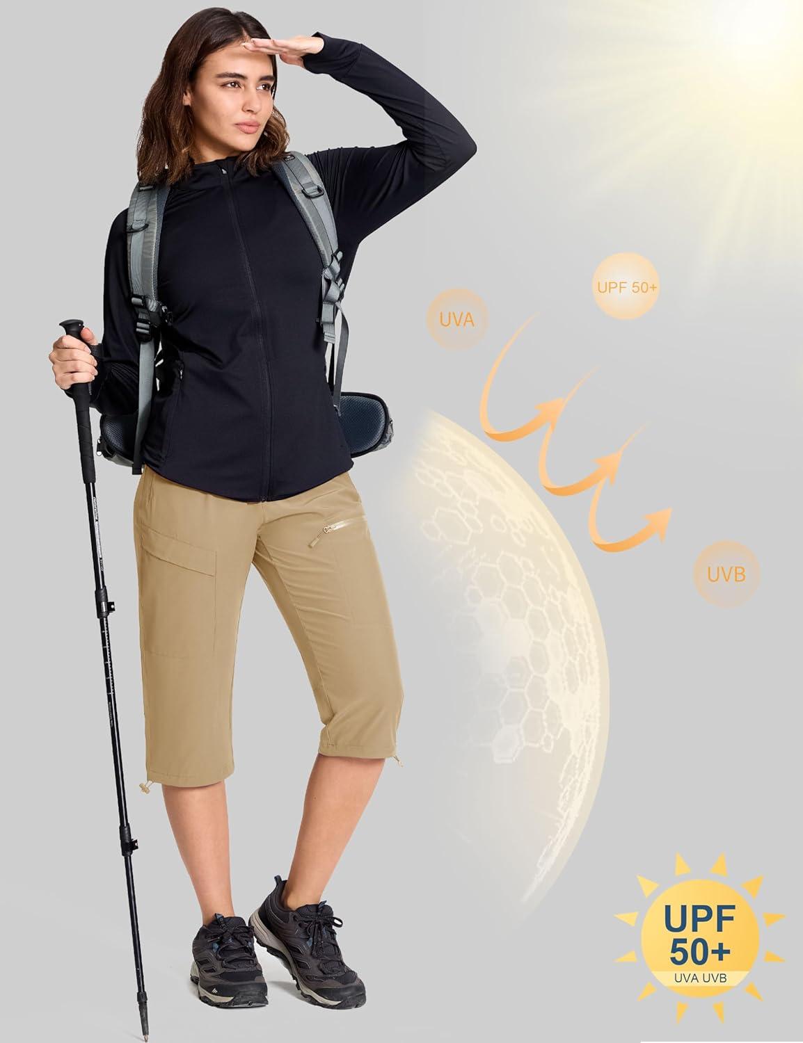 imageMAGCOMSEN Womens Capri Pants UPF 50 Lightweight Hiking Cargo Capri Joggers Quick Dry Golf Summer Pants with 5 PocketsKhaki