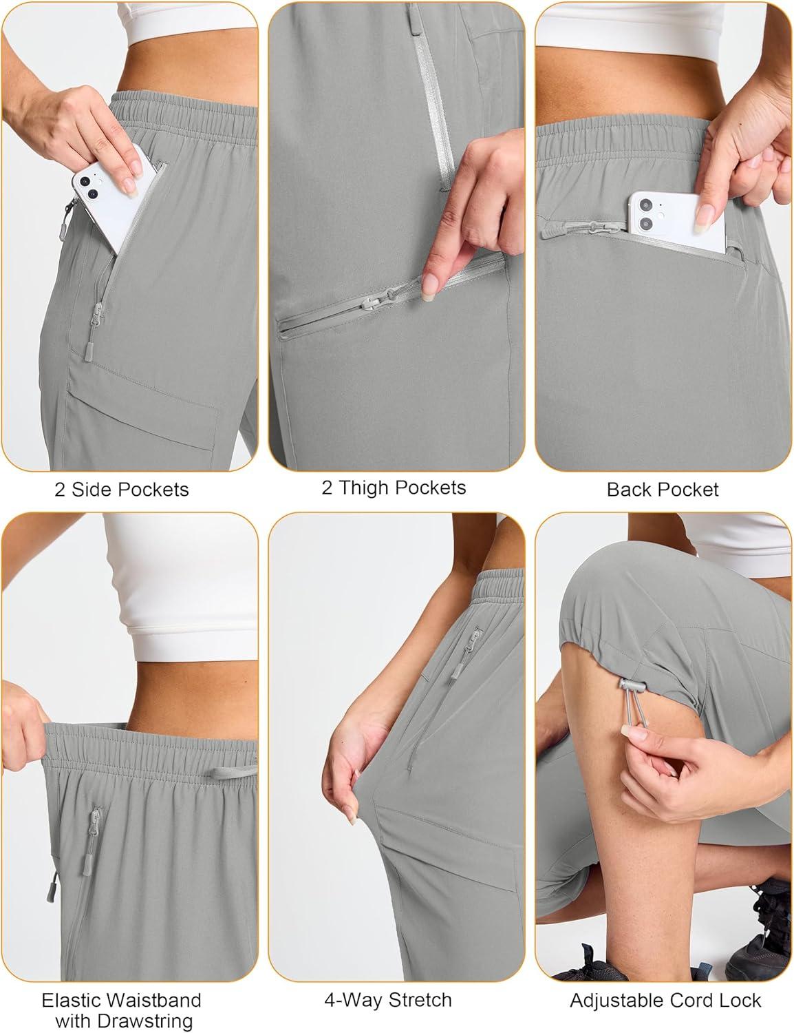 imageMAGCOMSEN Womens Capri Pants UPF 50 Lightweight Hiking Cargo Capri Joggers Quick Dry Golf Summer Pants with 5 PocketsLight Grey