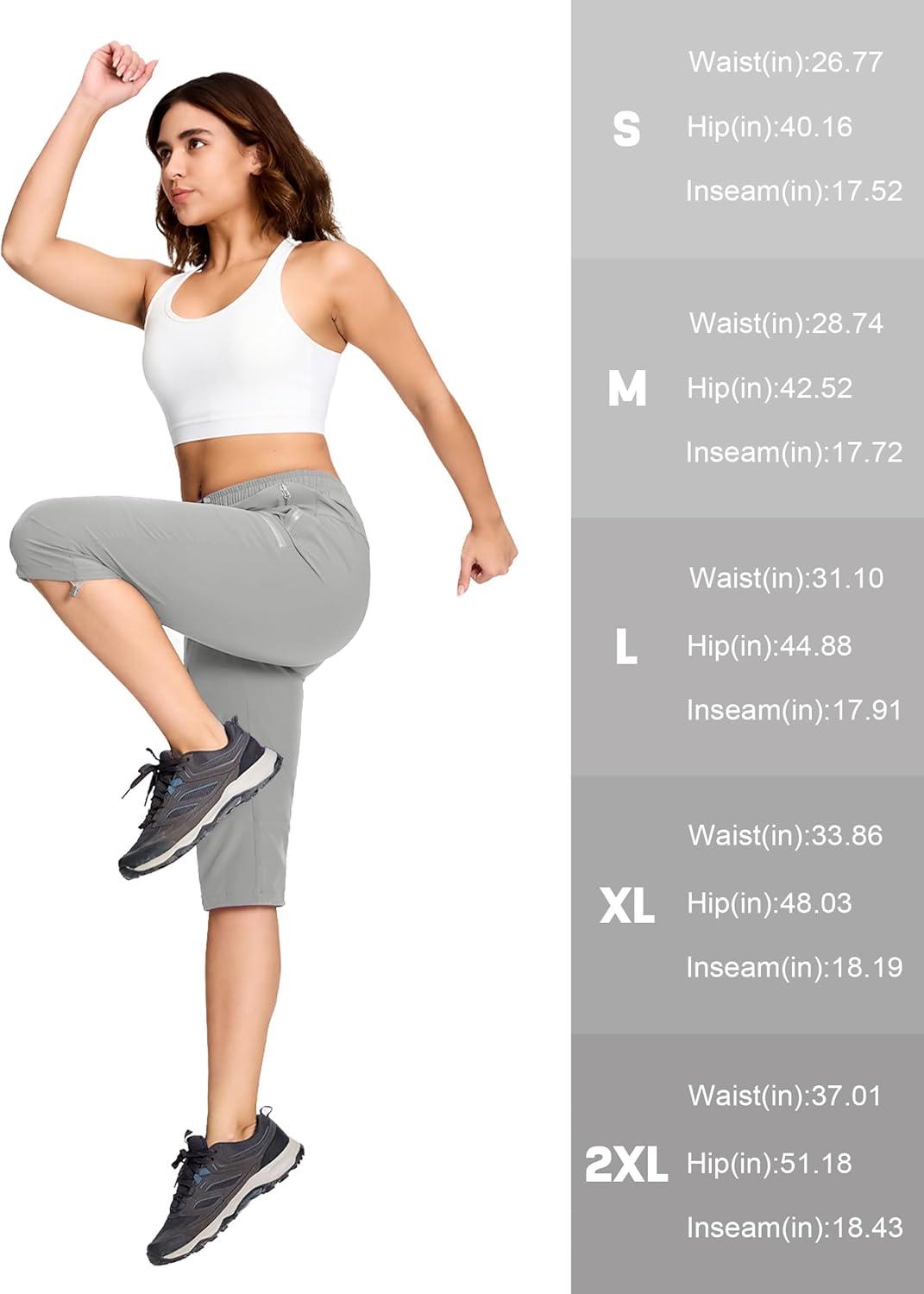 imageMAGCOMSEN Womens Capri Pants UPF 50 Lightweight Hiking Cargo Capri Joggers Quick Dry Golf Summer Pants with 5 PocketsLight Grey