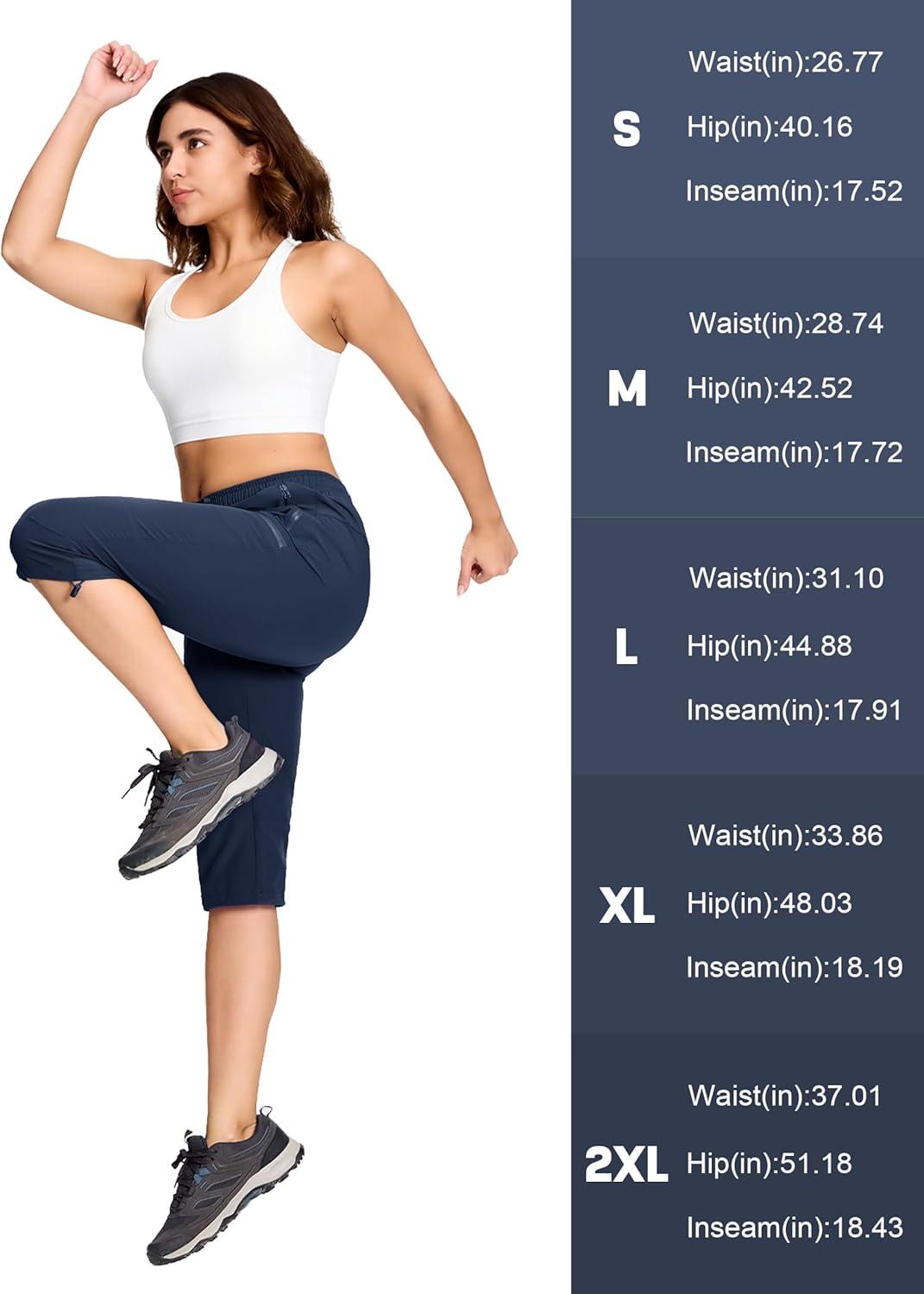 imageMAGCOMSEN Womens Capri Pants UPF 50 Lightweight Hiking Cargo Capri Joggers Quick Dry Golf Summer Pants with 5 PocketsNavy Blue