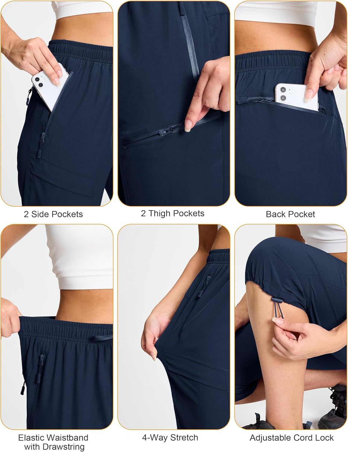 imageMAGCOMSEN Womens Capri Pants UPF 50 Lightweight Hiking Cargo Capri Joggers Quick Dry Golf Summer Pants with 5 PocketsNavy Blue