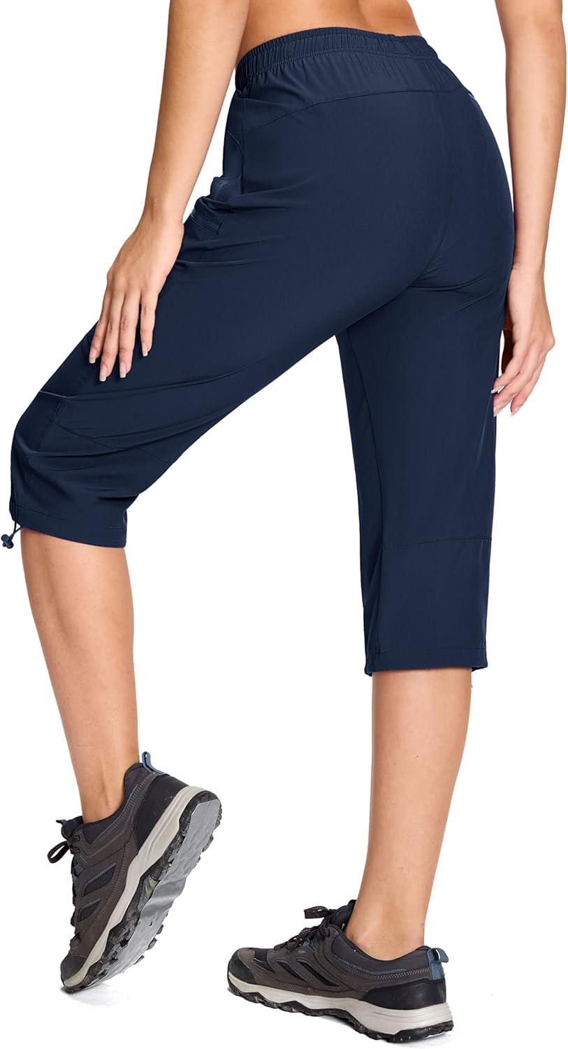 imageMAGCOMSEN Womens Capri Pants UPF 50 Lightweight Hiking Cargo Capri Joggers Quick Dry Golf Summer Pants with 5 PocketsNavy Blue
